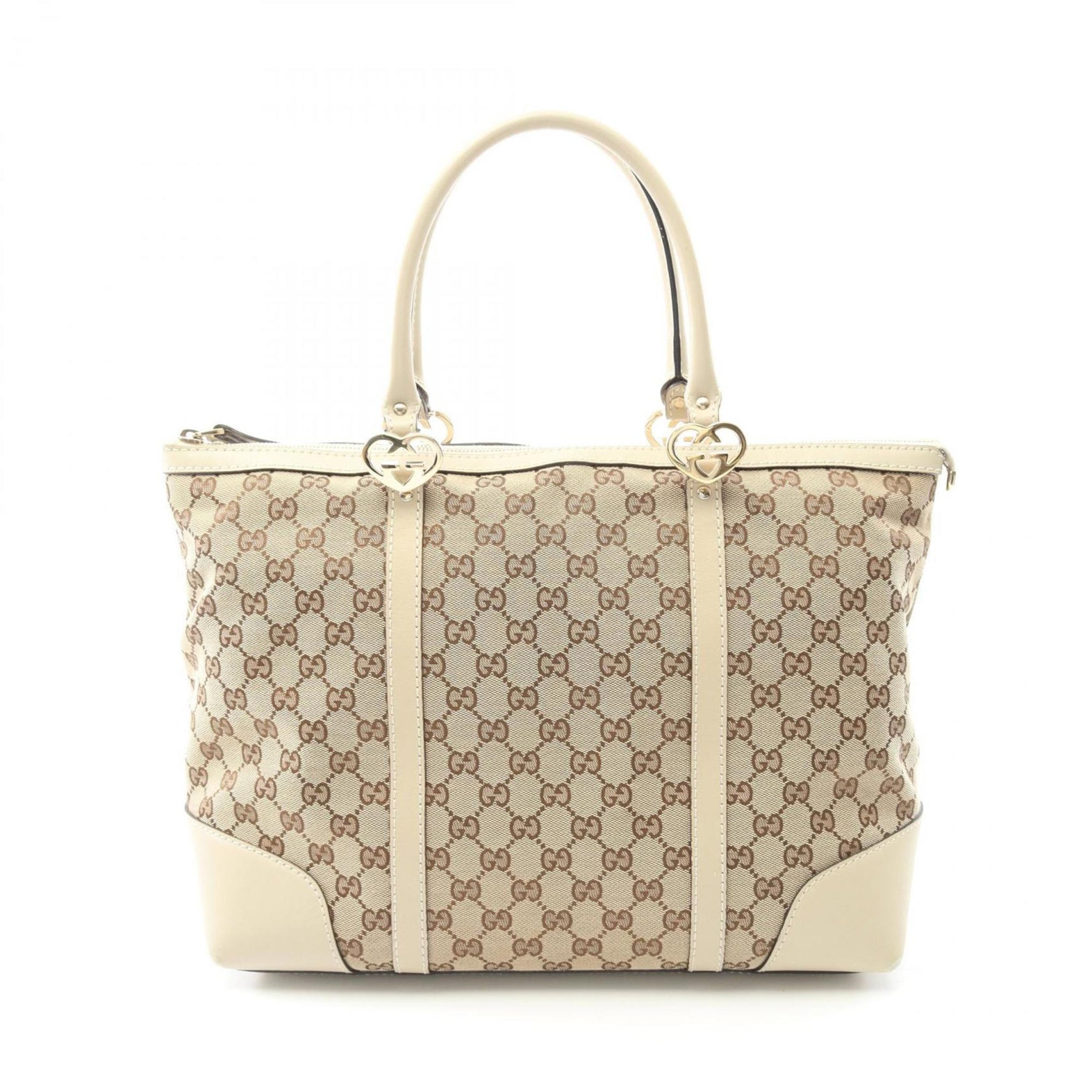 Gucci GG Canvas Lovely Tote Bag, and Leather, Beige Ivory