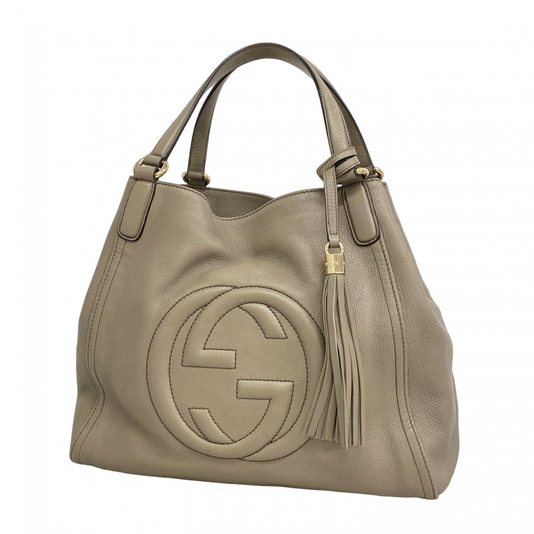 Gucci Soho Tote Bag Leather Greige Champagne