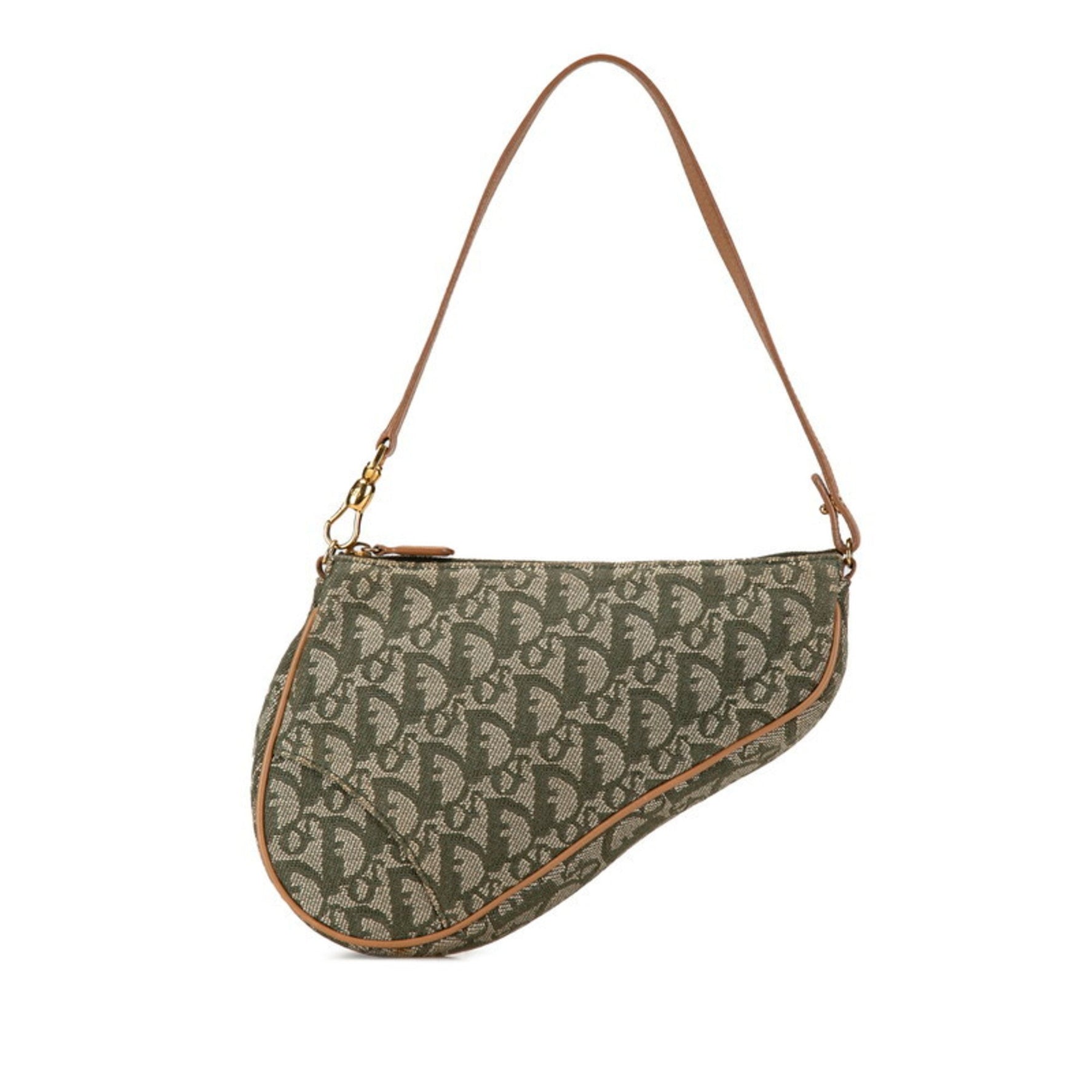 Christian Dior Dior Trotter Saddle Handbag Bag Khaki Green Canvas Leather