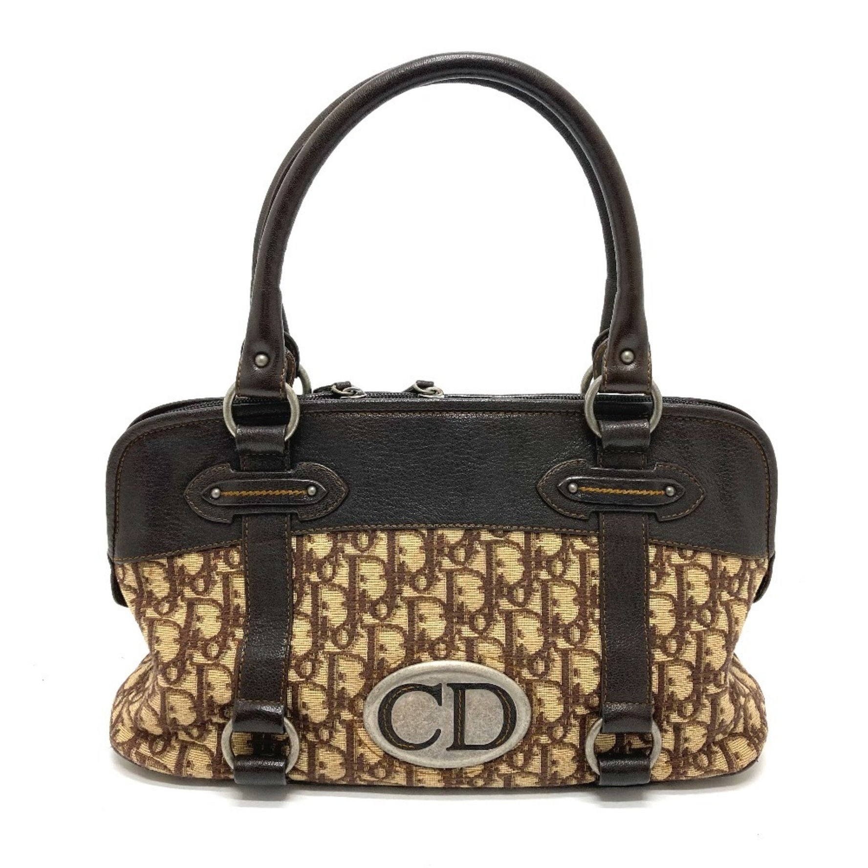 Christian Dior Trotter CD Logo Vintage Semi-Shoulder Handbag in Leather/Canvas
