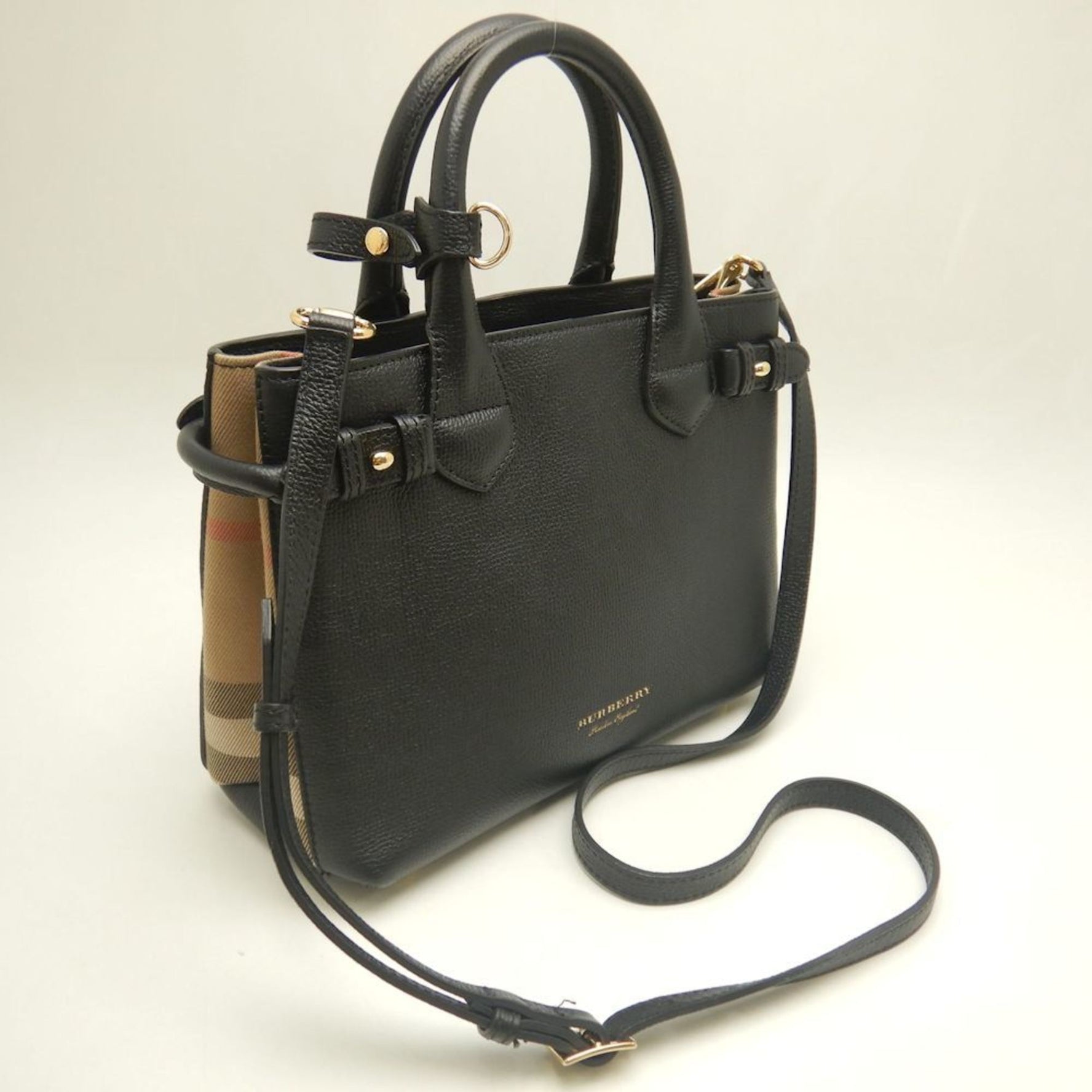 BURBERRY Small Banner Handbag Nova Check Leather x Canvas