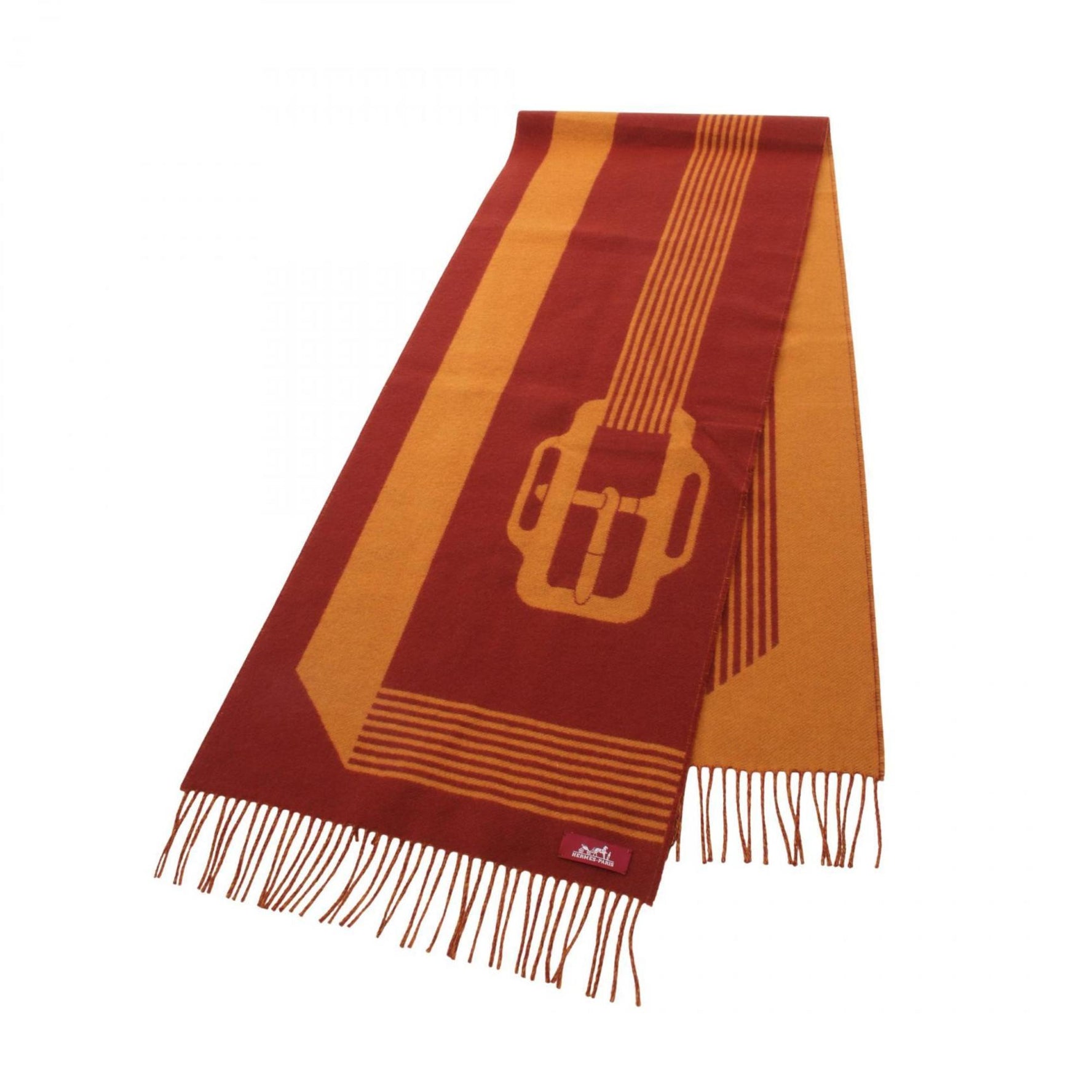 Hermes Sangle a Boucle Scarf Clothing Cashmere Bordeaux Orange