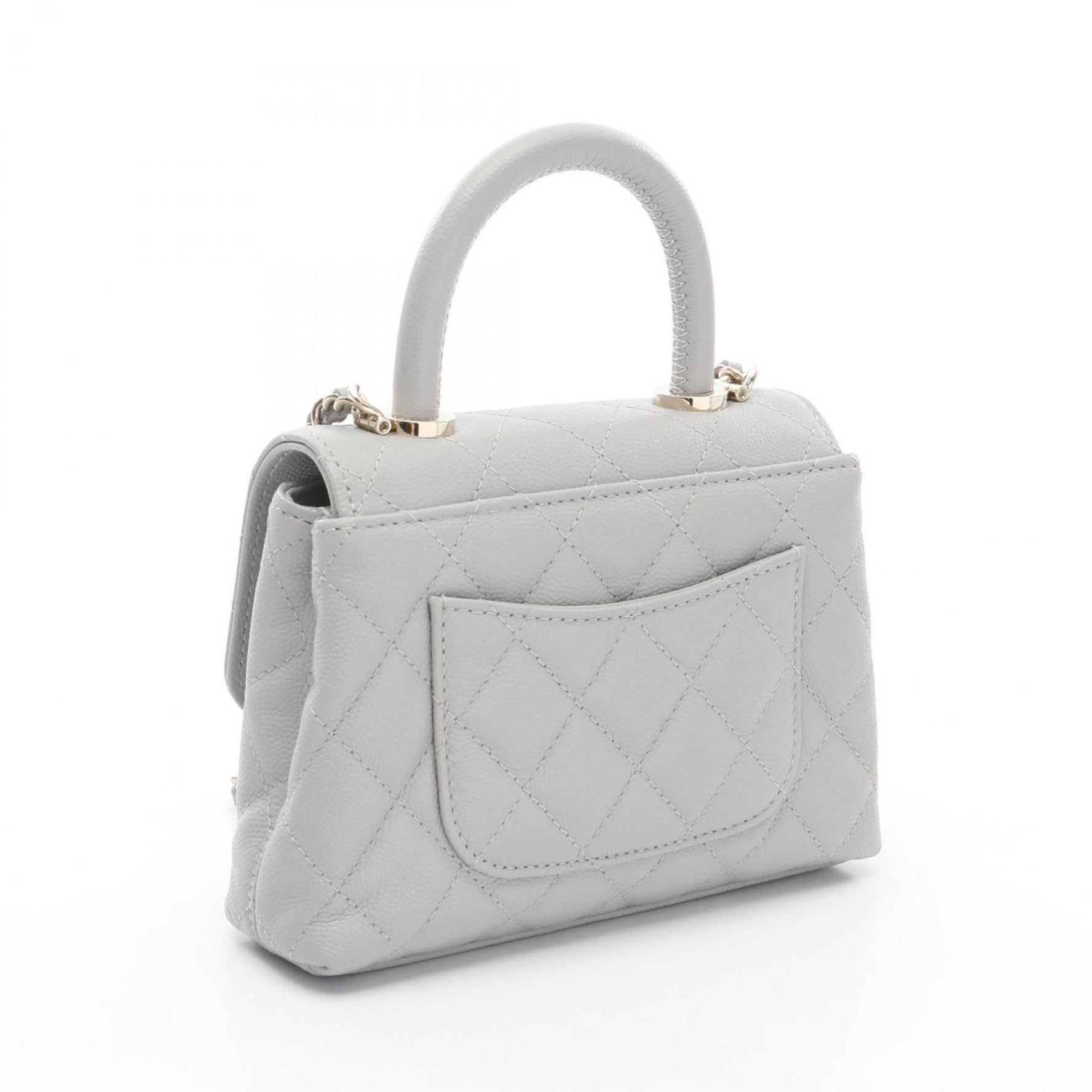 CHANEL Coco Handle Mini Matelasse Shoulder Bag in Grained Calfskin Caviar, Gray, AP4244
