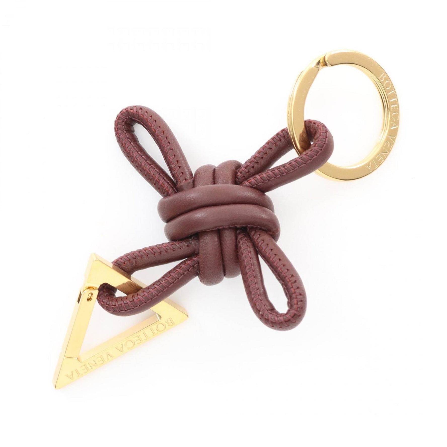 BOTTEGA VENETA Triangle Key Ring Holder Leather Bordeaux Gold