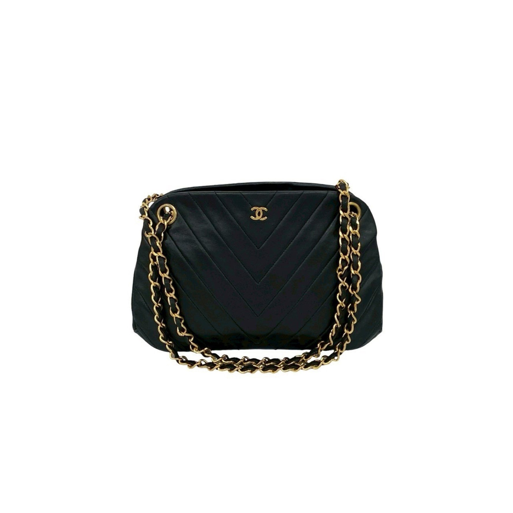 CHANEL Coco Mark V-Stitch Lambskin Clasp Chain Shoulder Bag 09279
