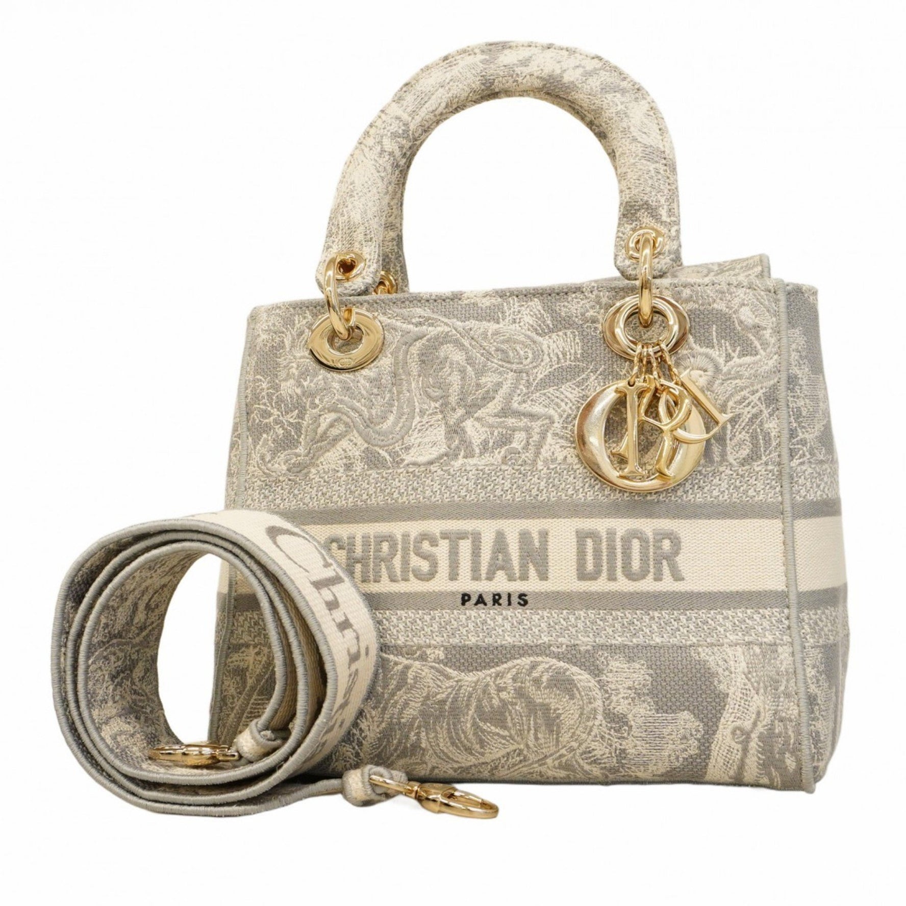 Christian Dior Lady Delight Canvas Handbag in Grey Champagne