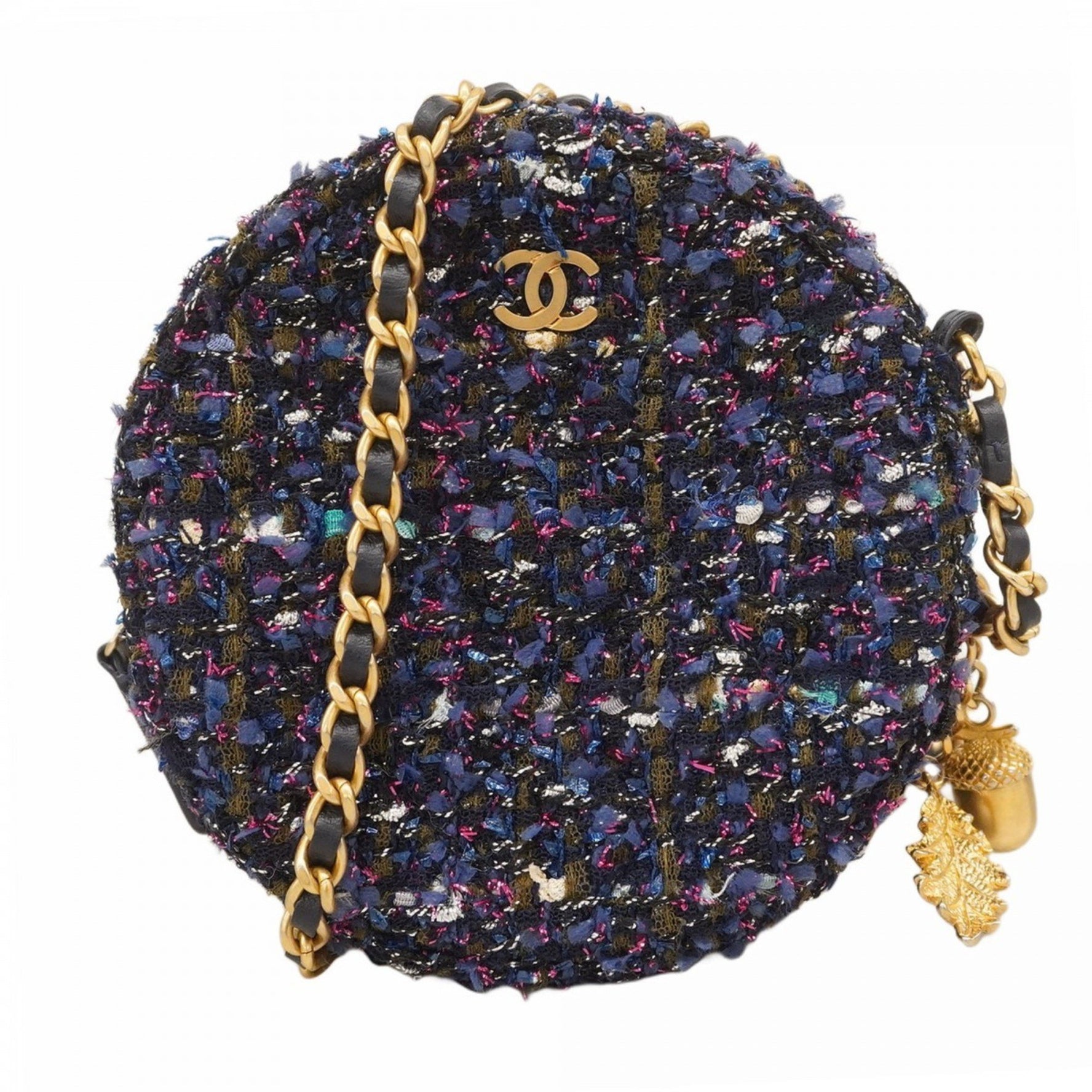 Chanel Shoulder Bag Chain Tweed Navy Pink