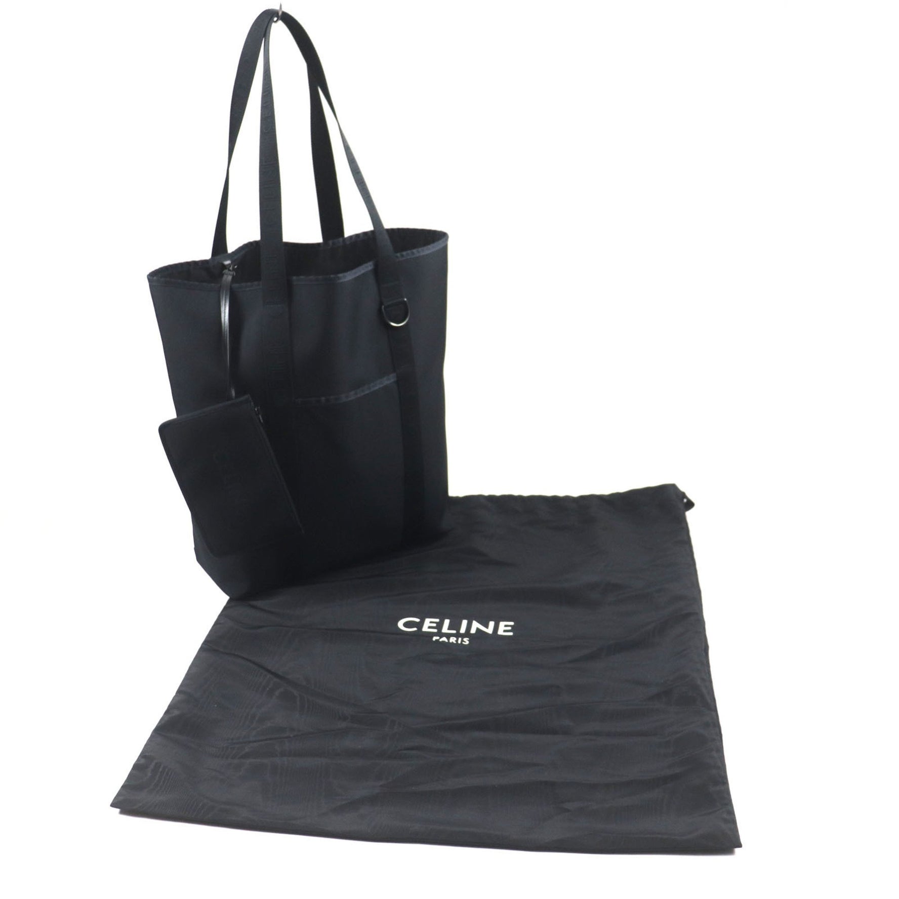 CELINE Trekking Vertical Cabas Logo Nylon Tote Bag with Pouch, Dust Bag, Made in Italy