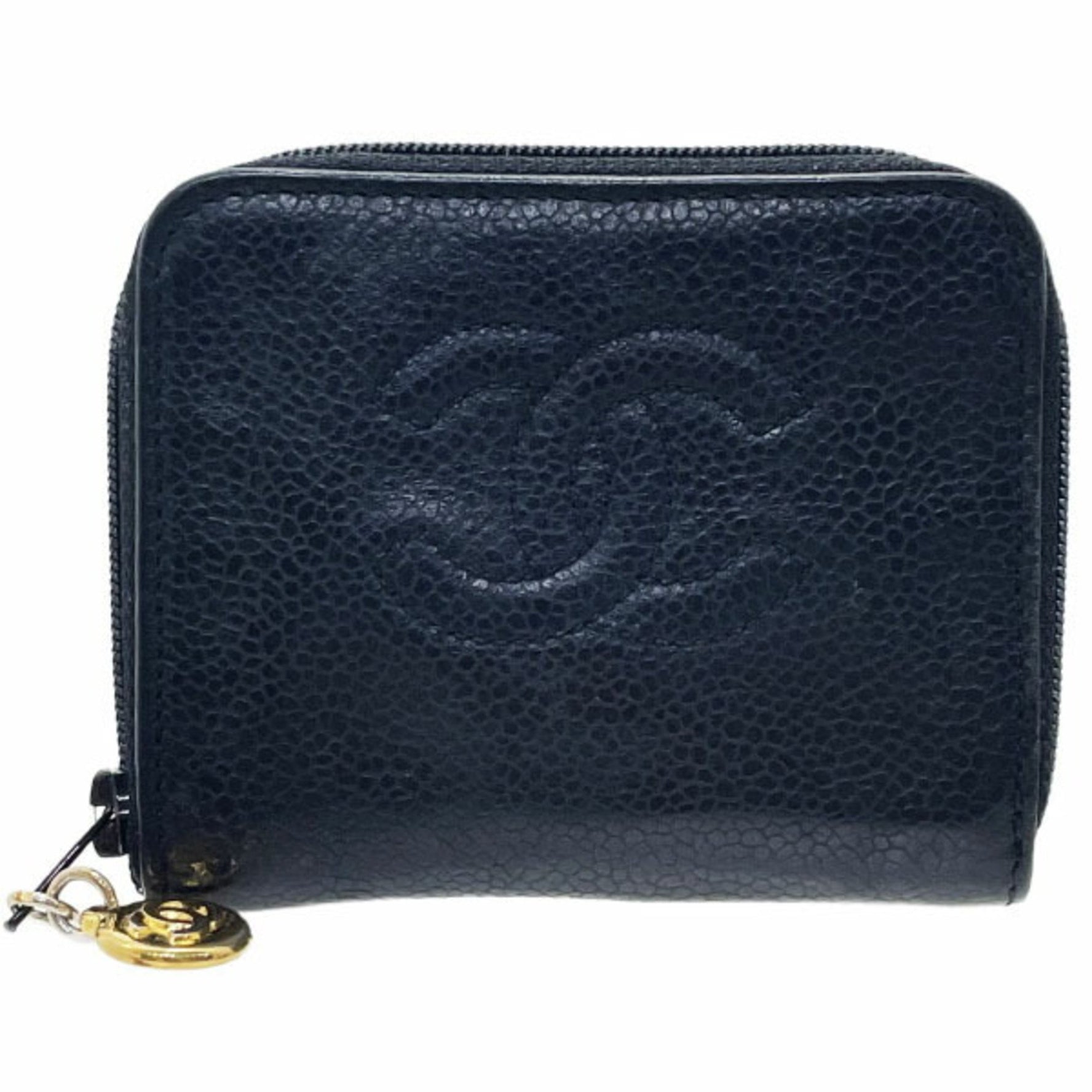 Chanel Coin Case Coco Mark Round Caviar Skin Leather CC Purse