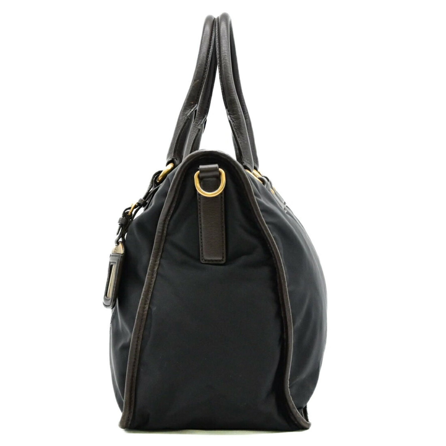 PRADA Prada Jacquard Triangle Plate Shoulder Handbag Tote Nylon Black Brown BL0748