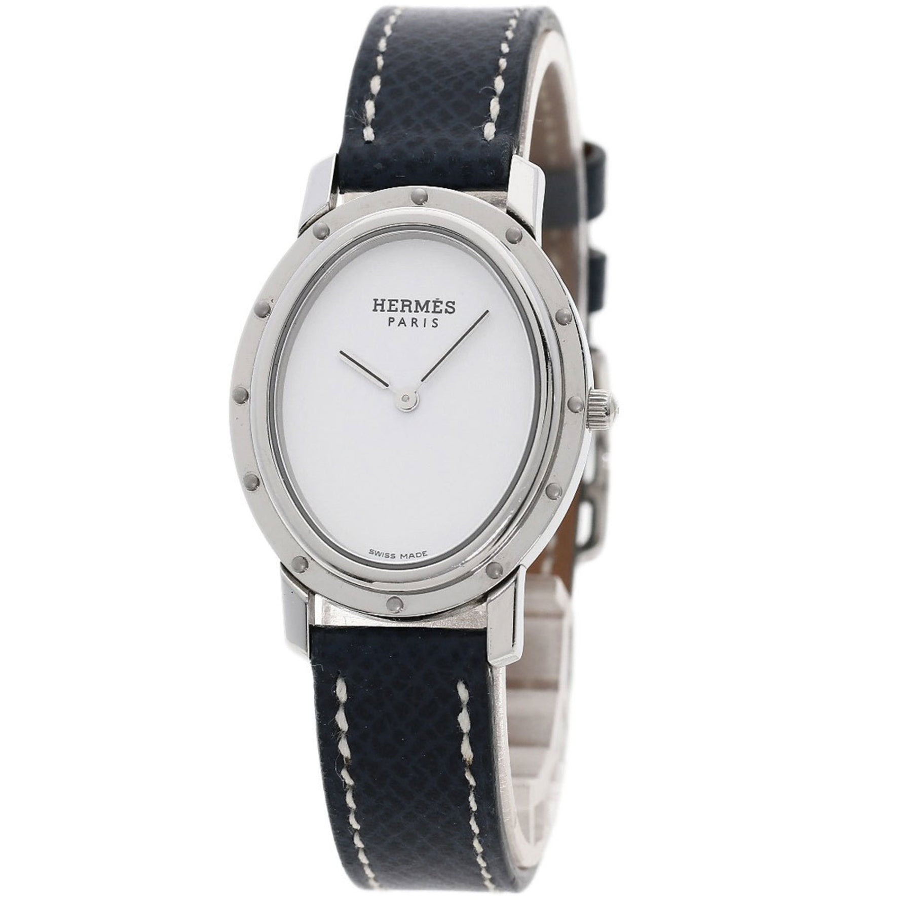 Hermès Clipper Oval Watch, Stainless Steel and Leather