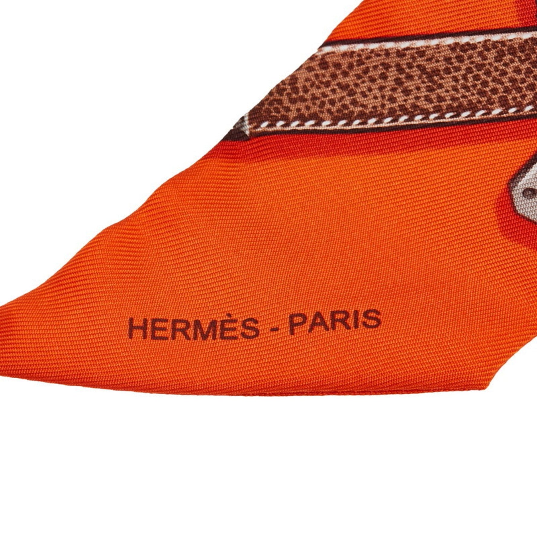 Hermes Hermès Twilly Kelly Belt Scarf, Orange/Brown Silk