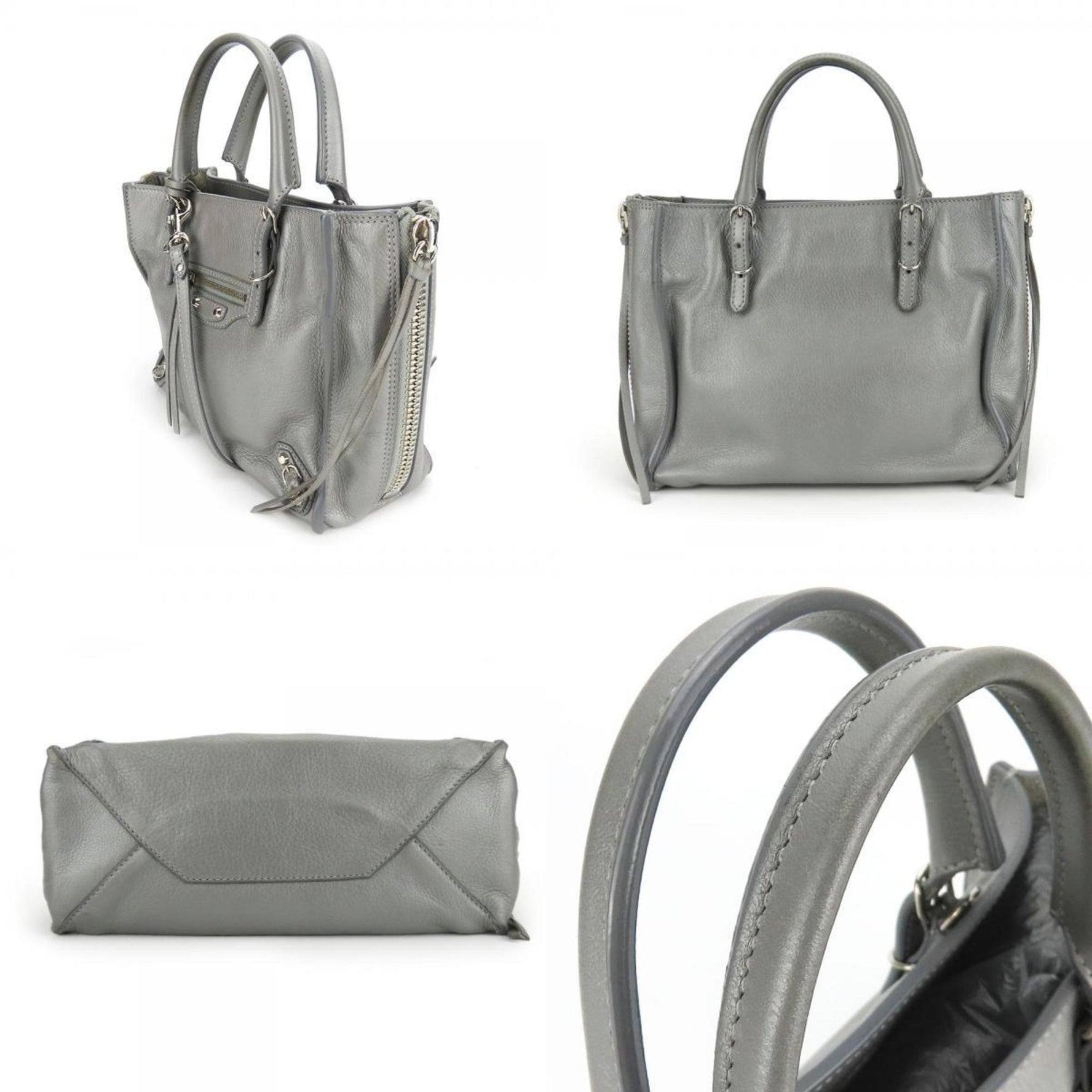 Balenciaga Paper Handbag Leather Silver Shoulder Women's BALENCIAGA
