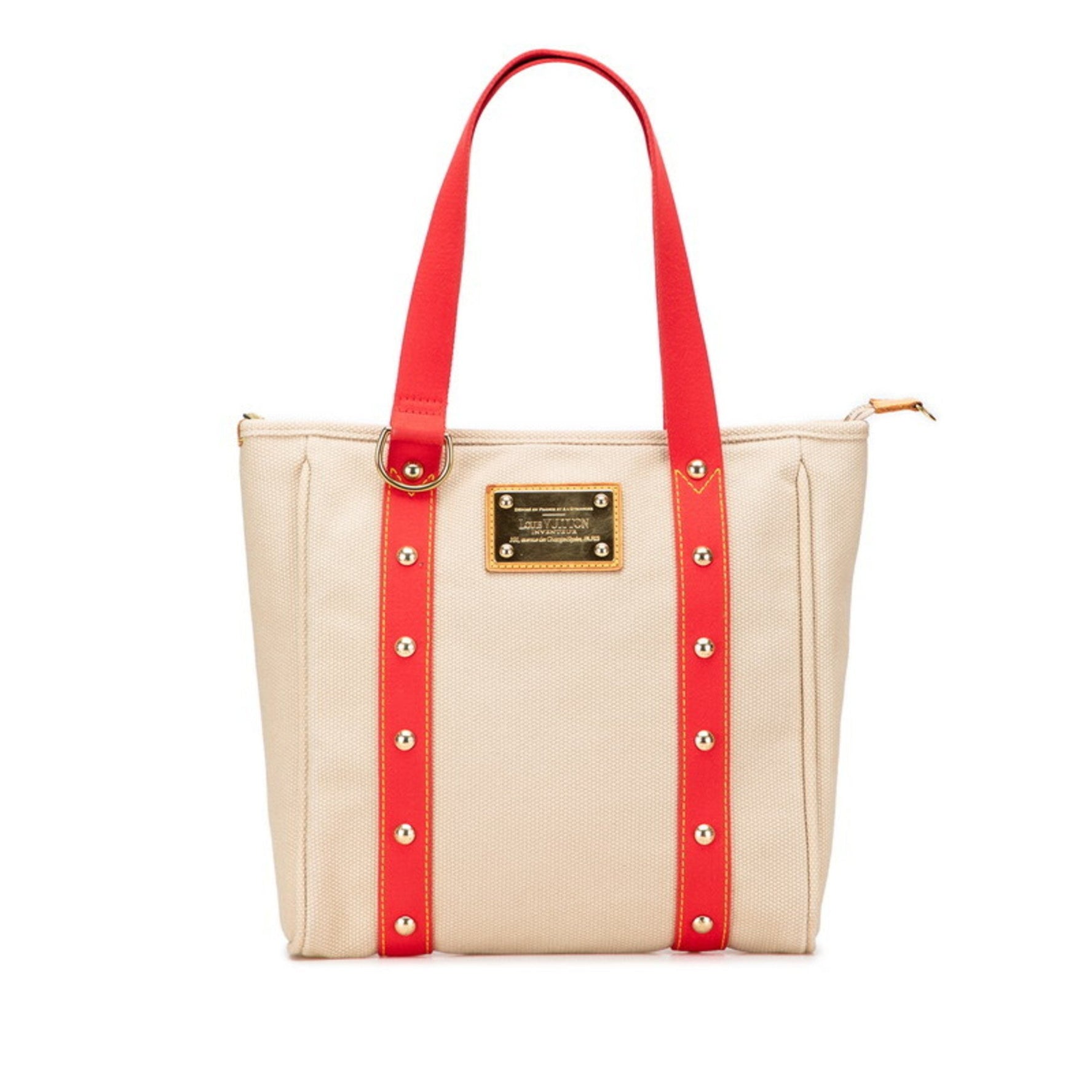Louis Vuitton Antigua Cabas MM Tote Bag, One-Shoulder Red/Beige Canvas and Leather, LOUIS VUITTON