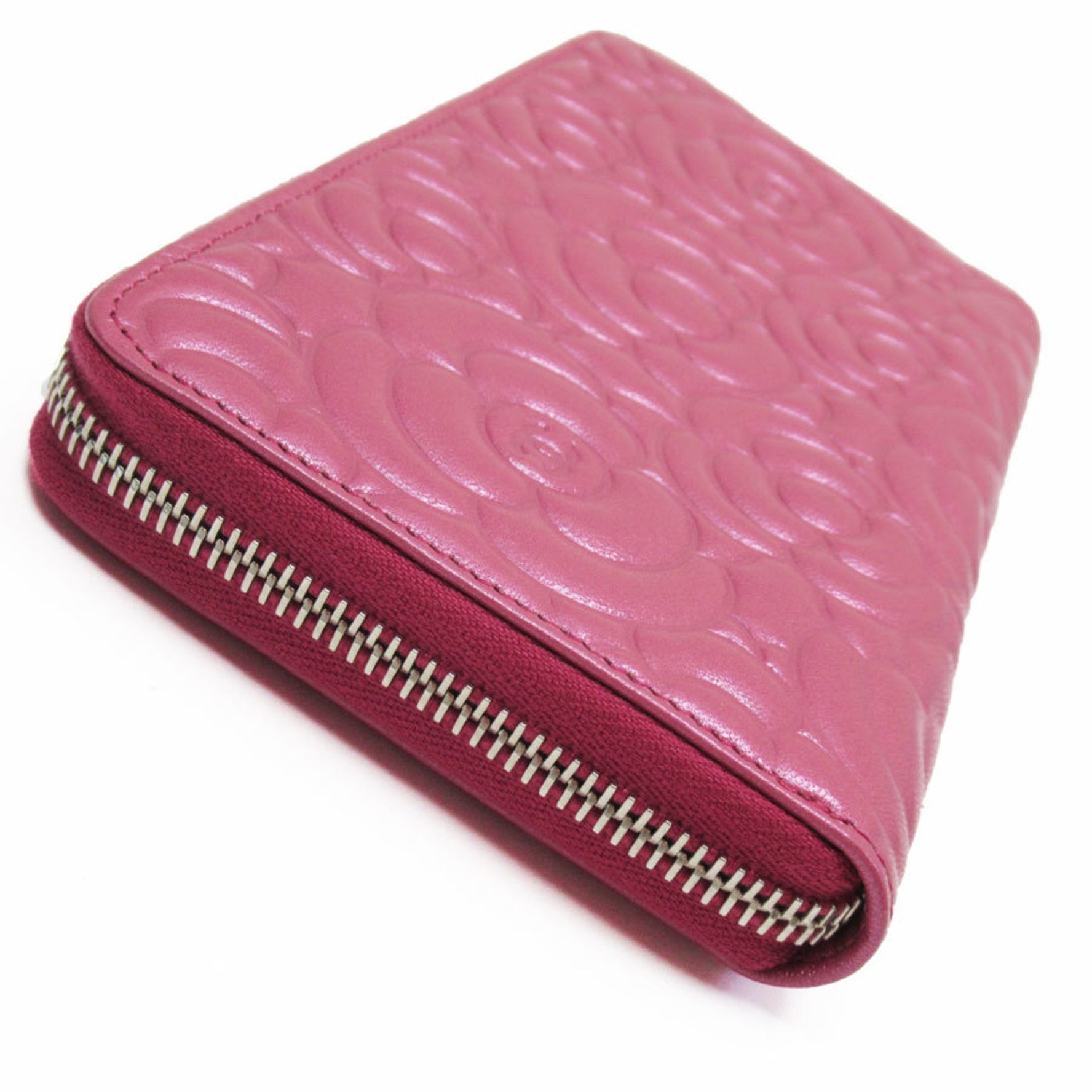 CHANEL Round Long Wallet Camellia Leather Pink Women's t19372f