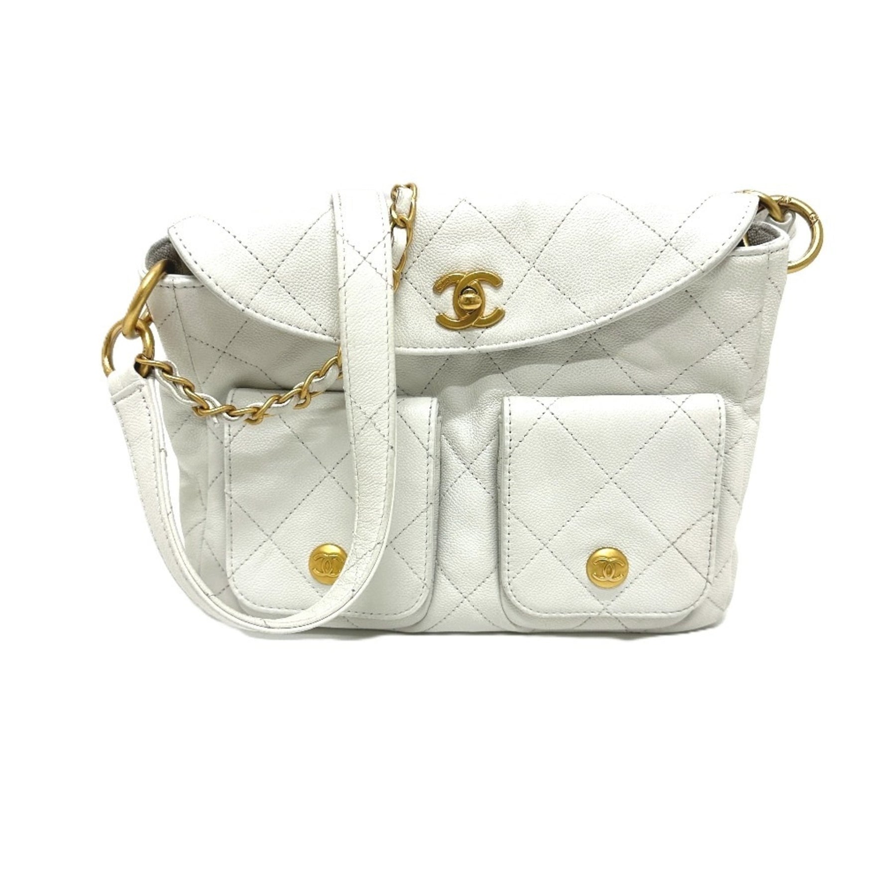 CHANEL Matelasse Double Pocket Hobo Bag Shoulder in Caviar Leather