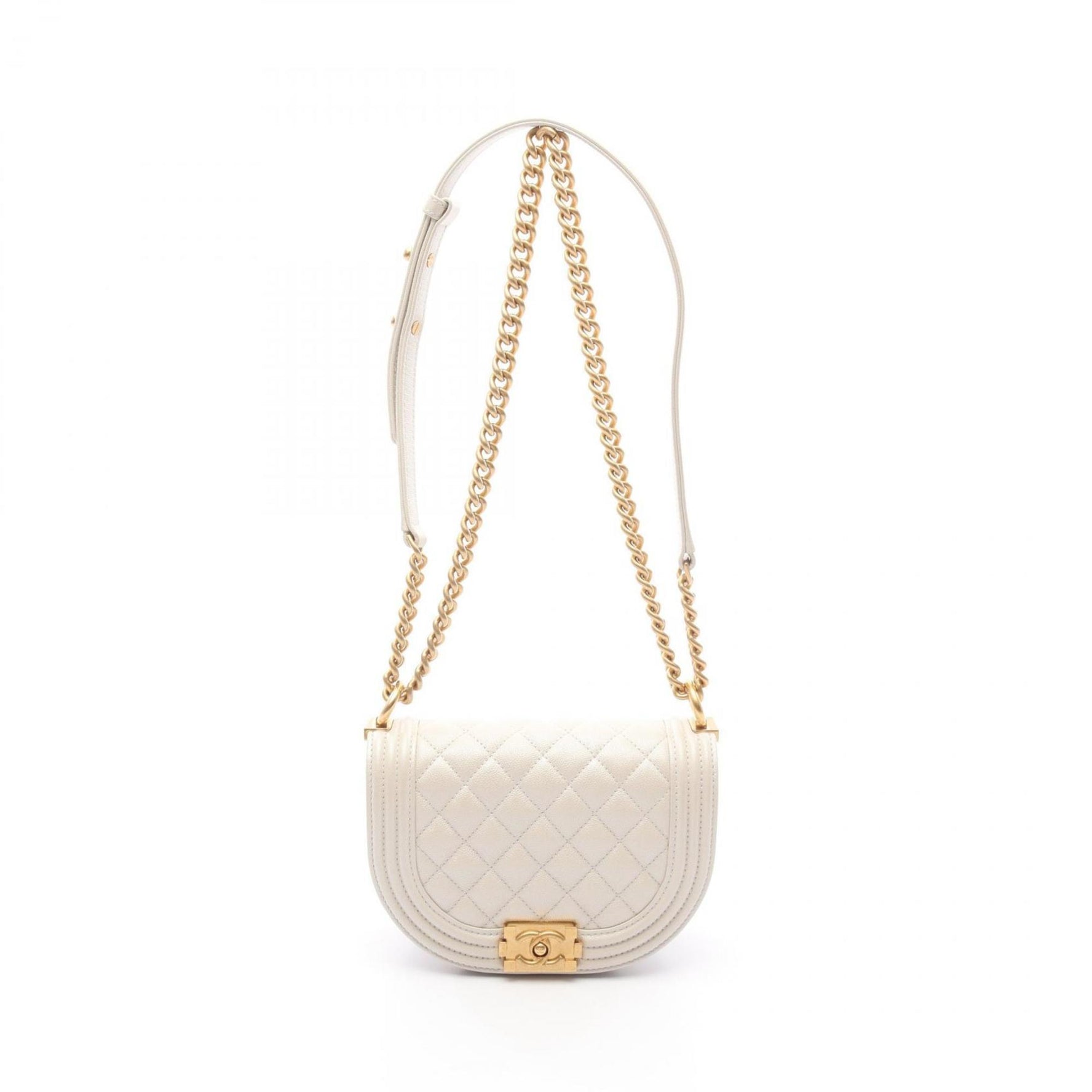 CHANEL Boy Chanel Small Shoulder Bag in Grained Calfskin Caviar Leather (White) for Women (AS3350)