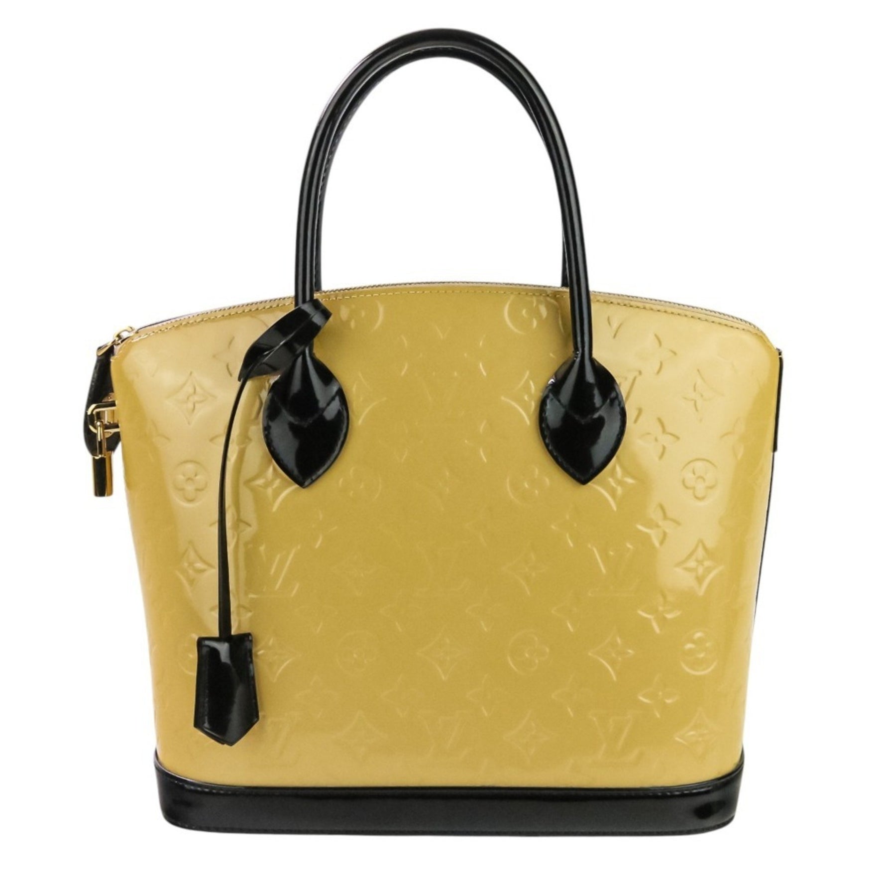 LOUIS VUITTON Monogram Vernis Lockit PM Handbag Beige Black