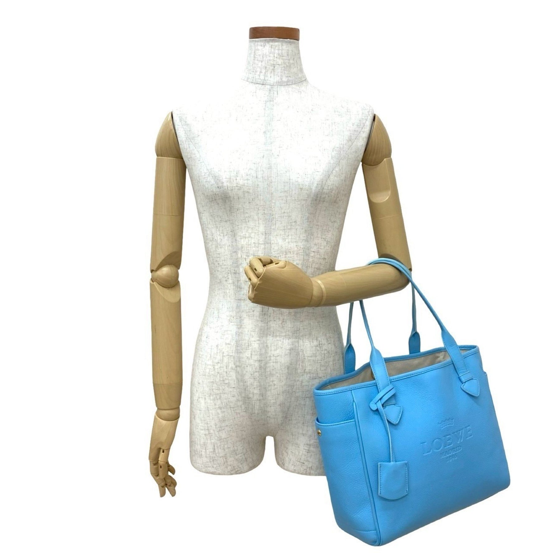 LOEWE Heritage Logo Embossed Leather Tote Bag, Handbag, Semi-Shoulder