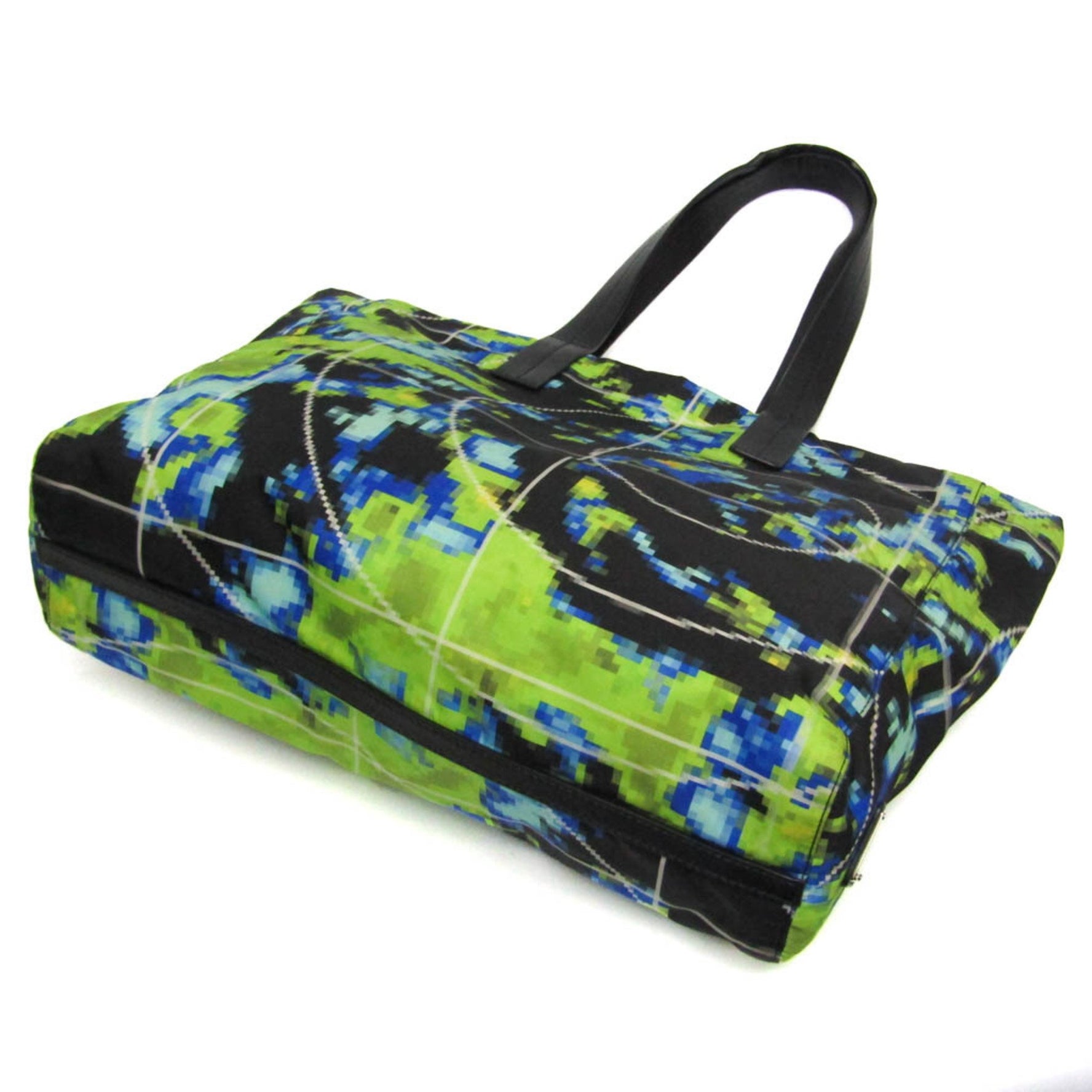 Prada Tessuto Triangle Logo Women,Men Nylon,Leather Tote Bag Black,Blue,Light Green