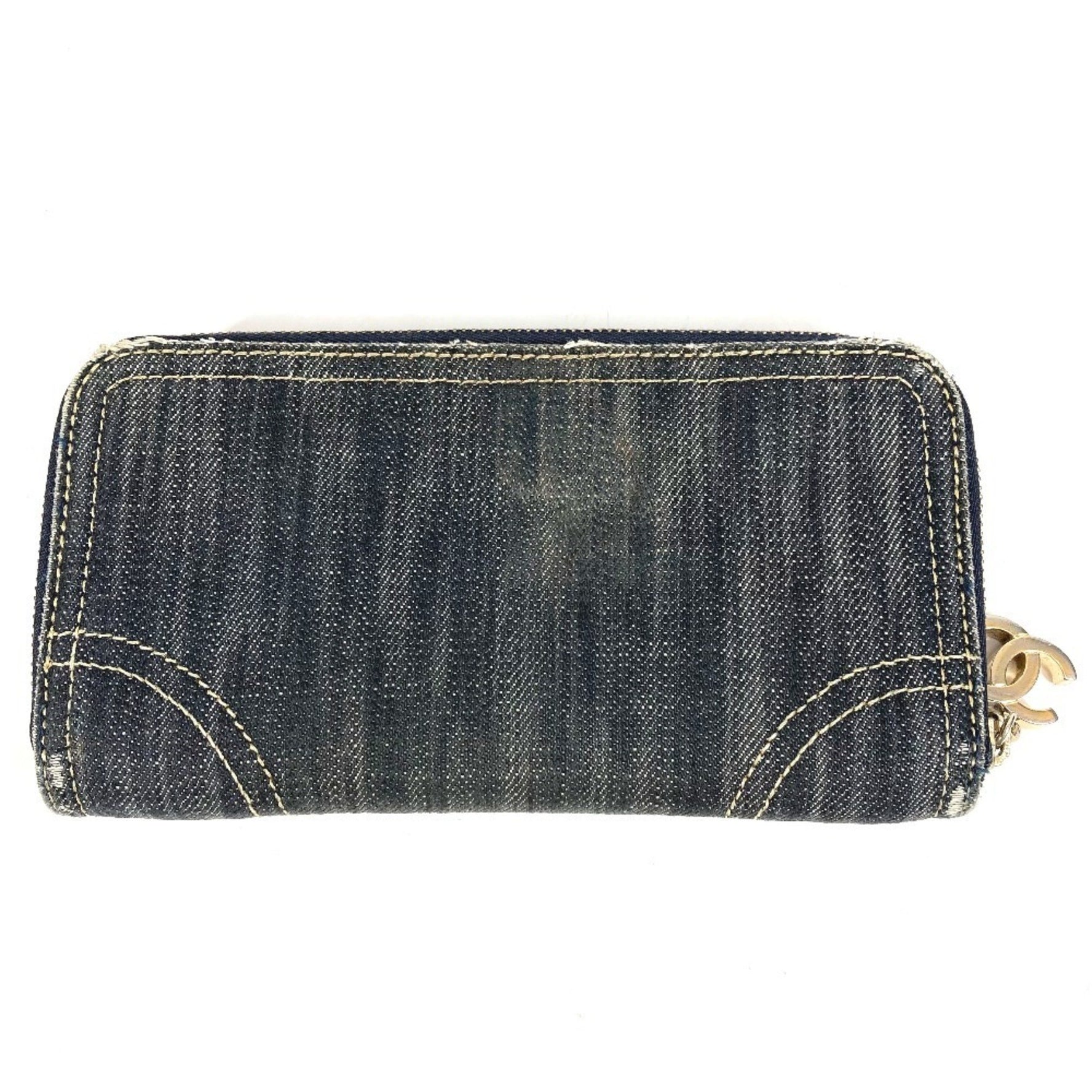 CHANEL Sparkling Denim CC Coco Mark Logo Long Wallet Round Zipper