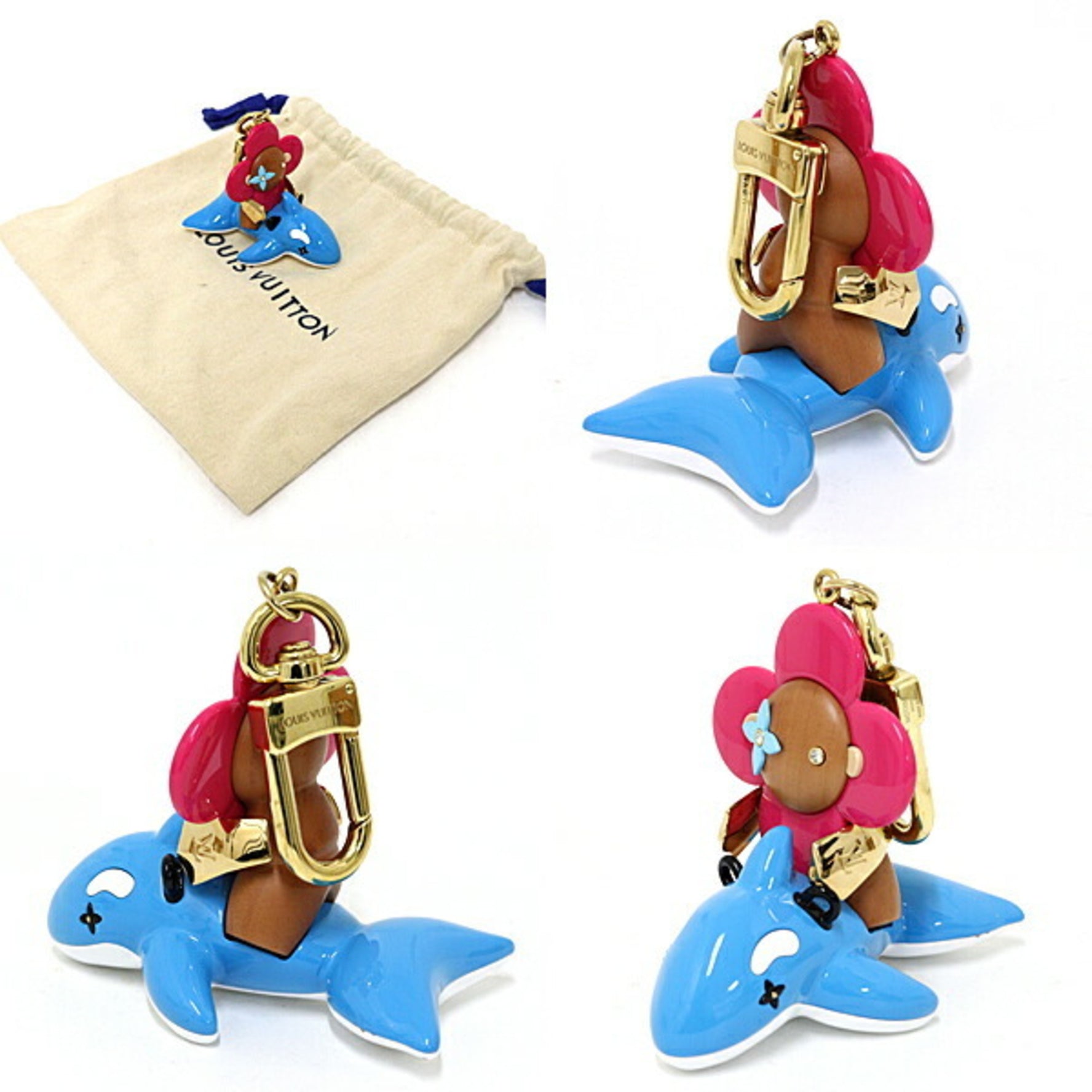 Louis Vuitton LOUIS VUITTON Bag Charm Vivienne Sea Rider Keychain Dolphin Pink Blue