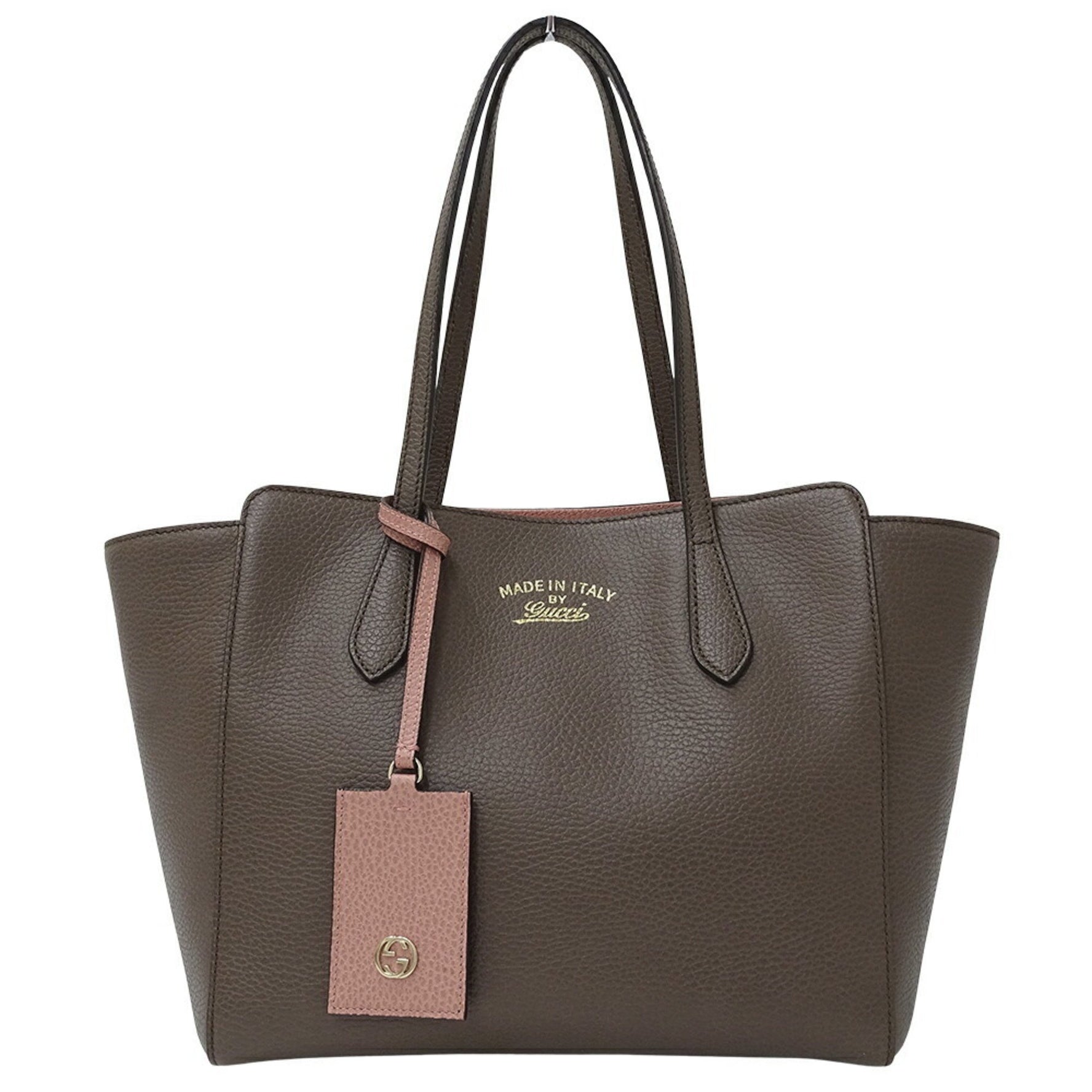 Gucci Leather Tote Bag in Greige and Pink