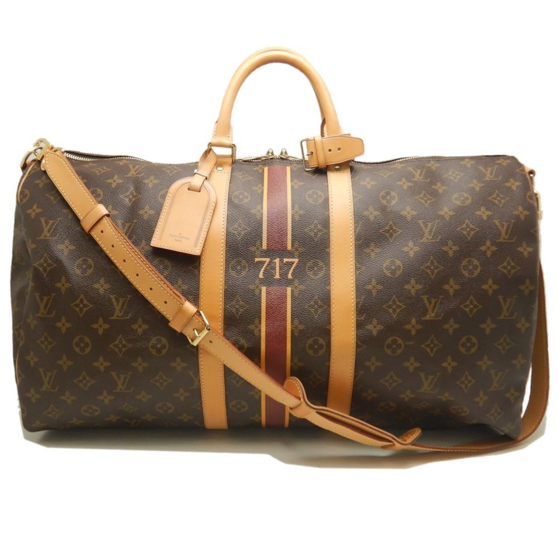 LOUIS VUITTON Monogram Keepall Bandouliere 55 Personalized Boston Bag M41414 Brown Women's
