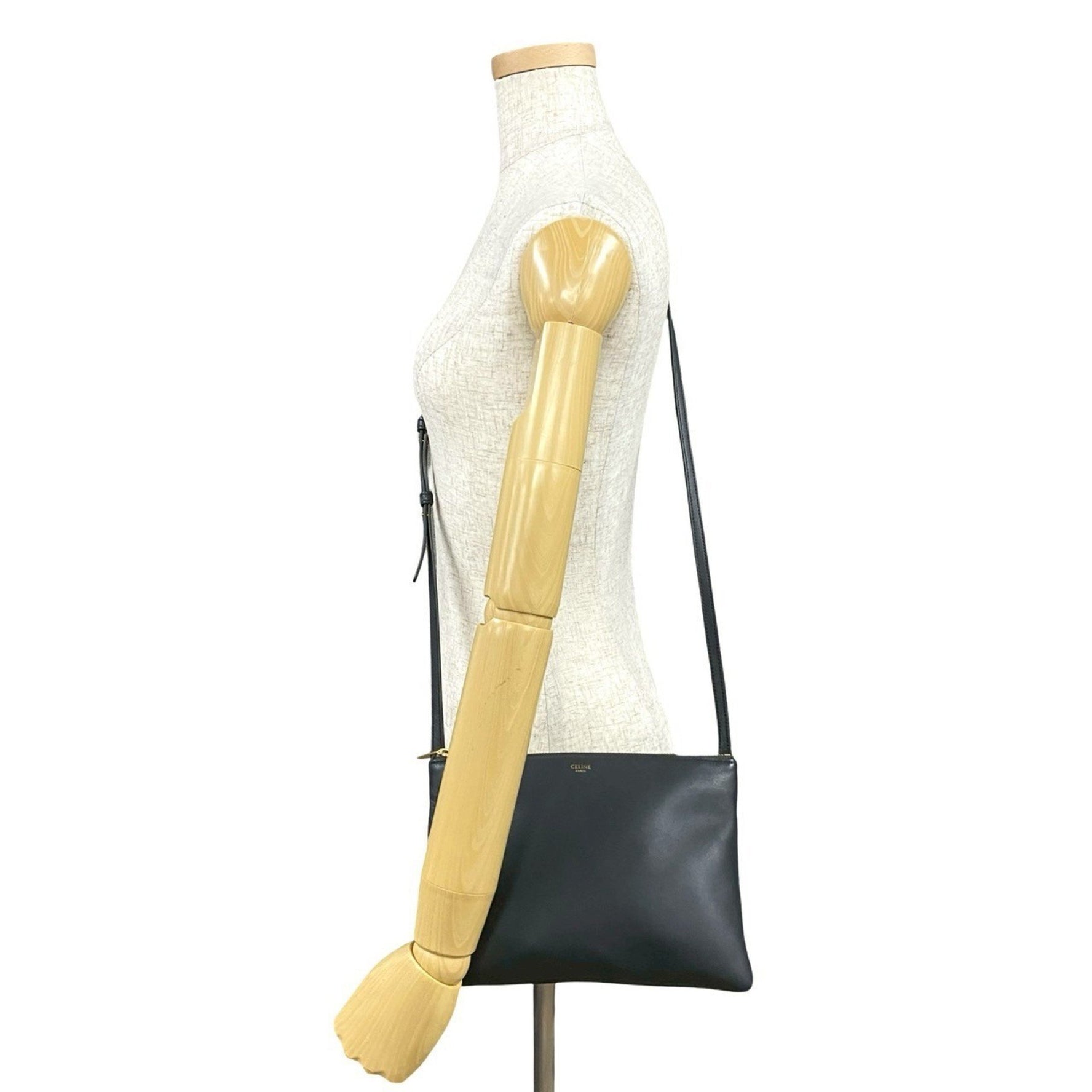 CELINE Trio Small Logo Leather Mini Shoulder Bag Sacoche 01730