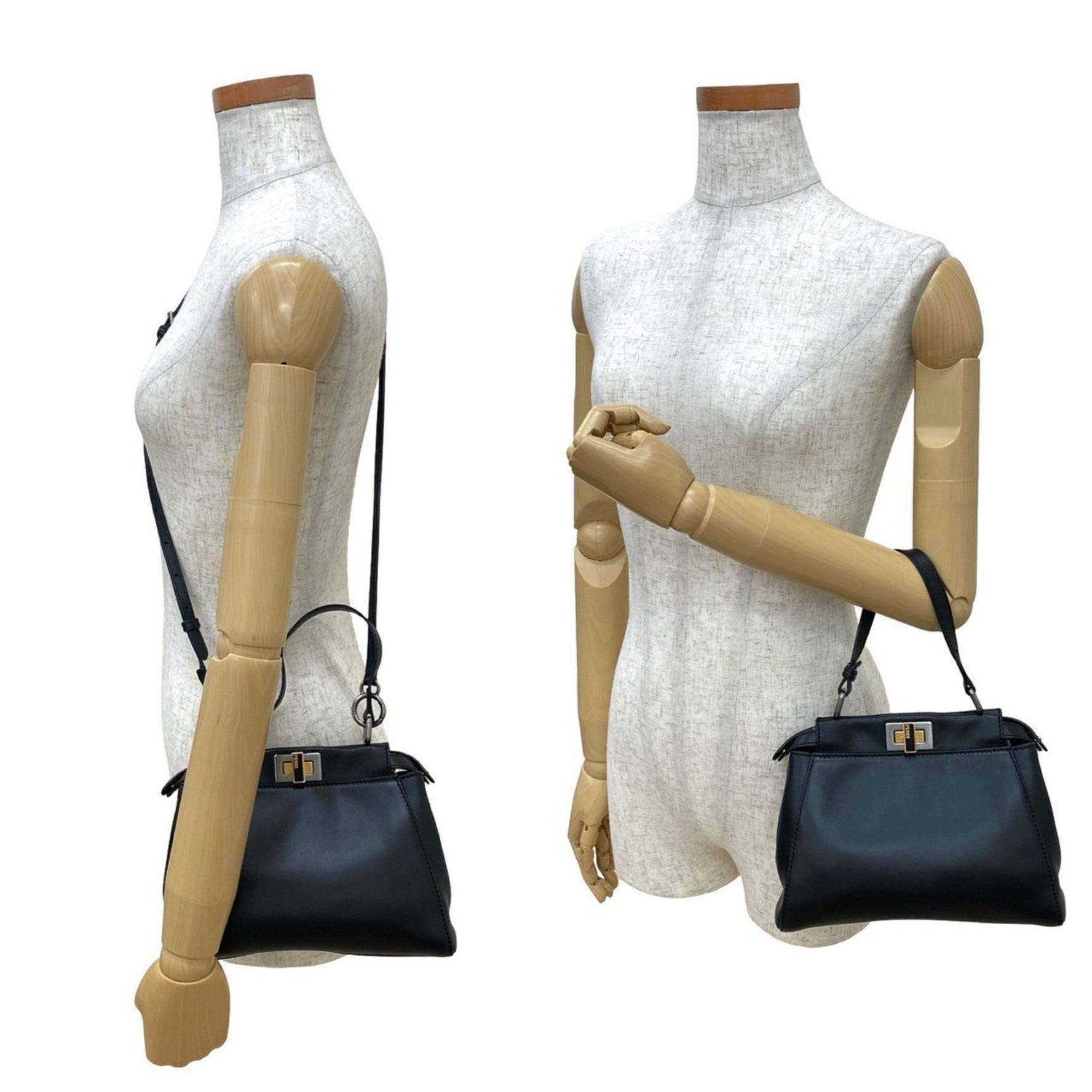 FENDI Mini Peekaboo Leather Handbag, Boston Bag, Shoulder