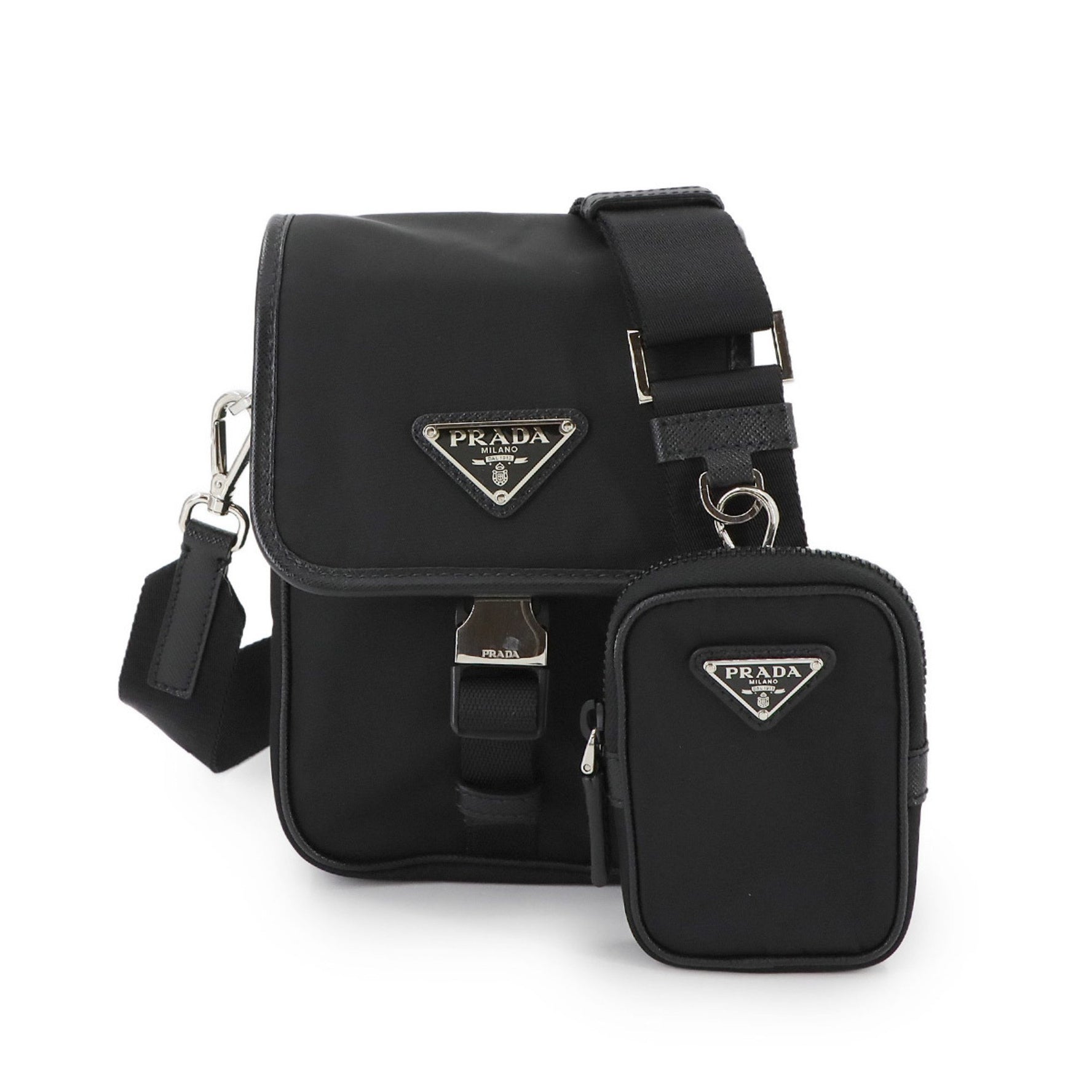 Prada Shoulder Bag in Nylon and Saffiano Leather, Nero
