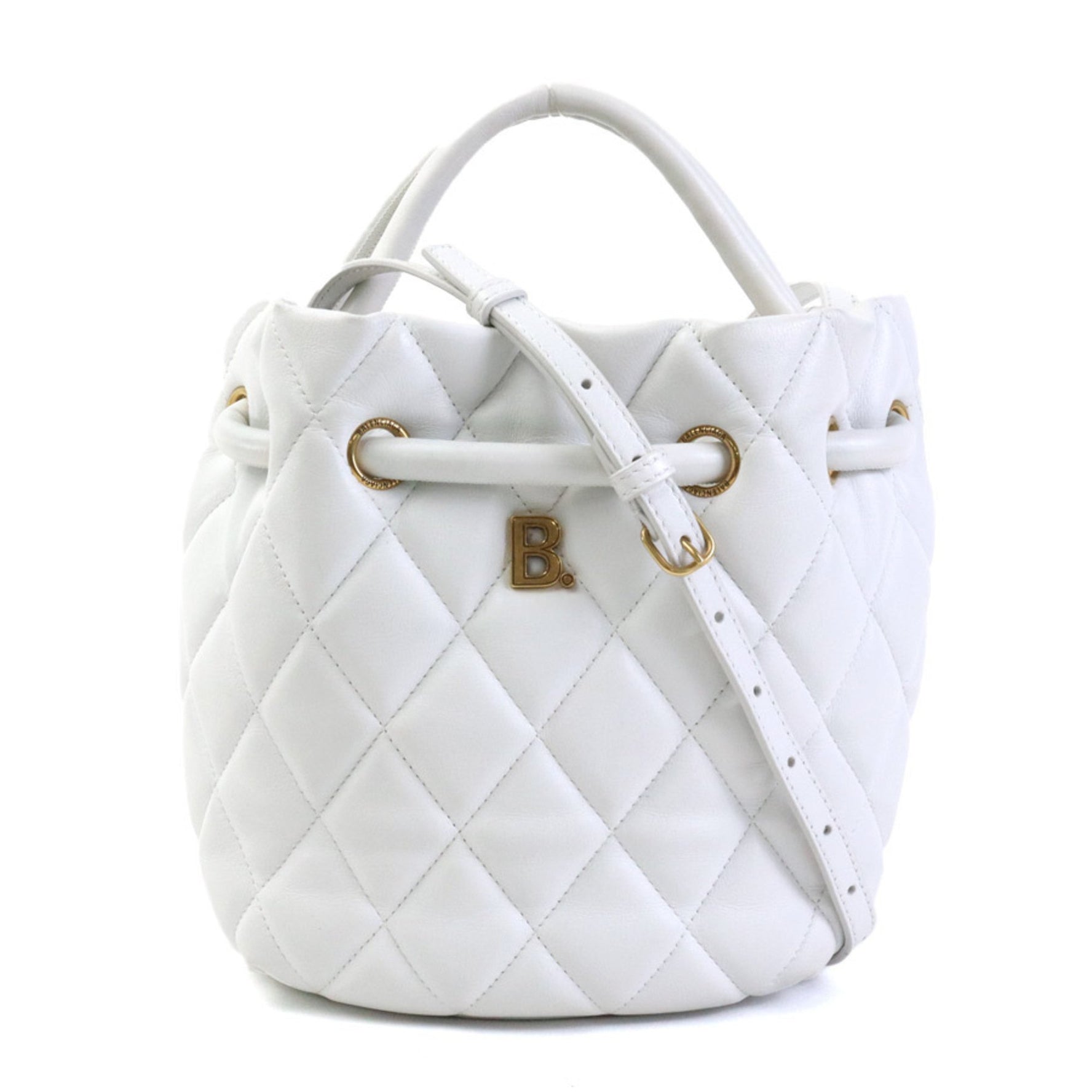 BALENCIAGA handbag shoulder bag quilted bucket leather white gold women's e59291f