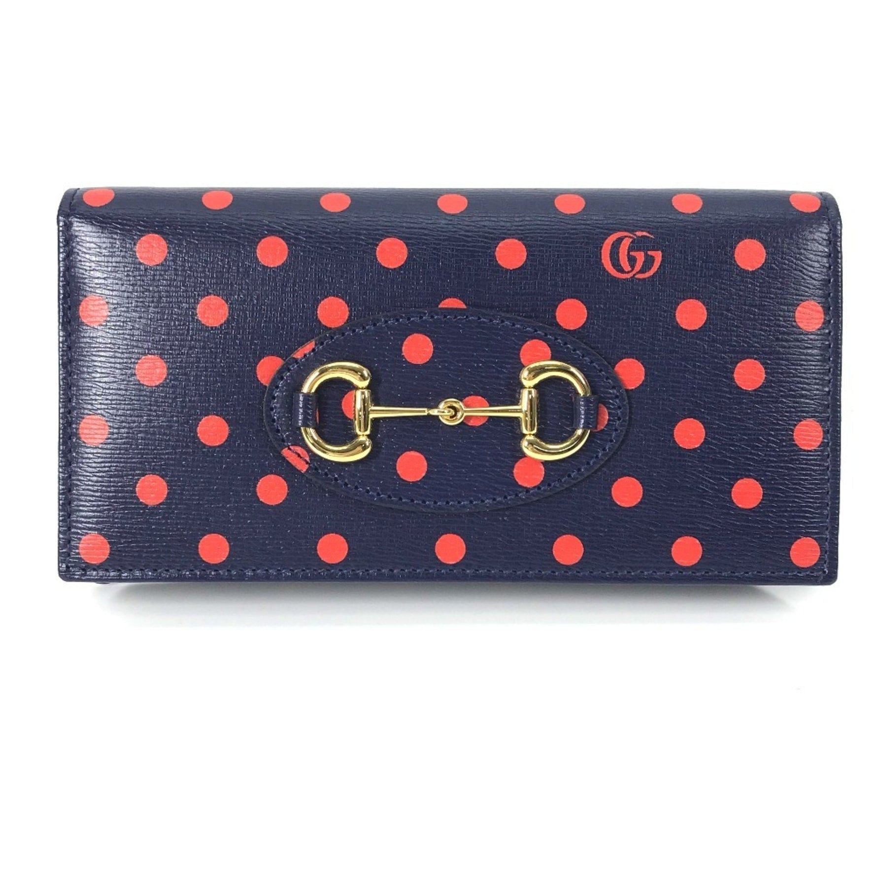 GUCCI Horsebit 1955 Dot Chain Wallet - Leather Shoulder Bag in Navy and Red Like New