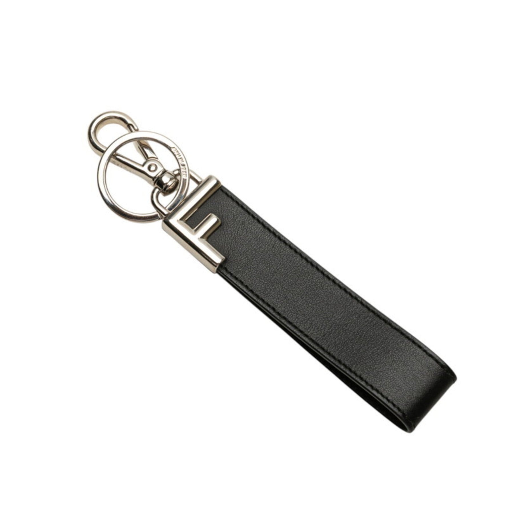 Fendi Key Ring Keychain Silver Leather