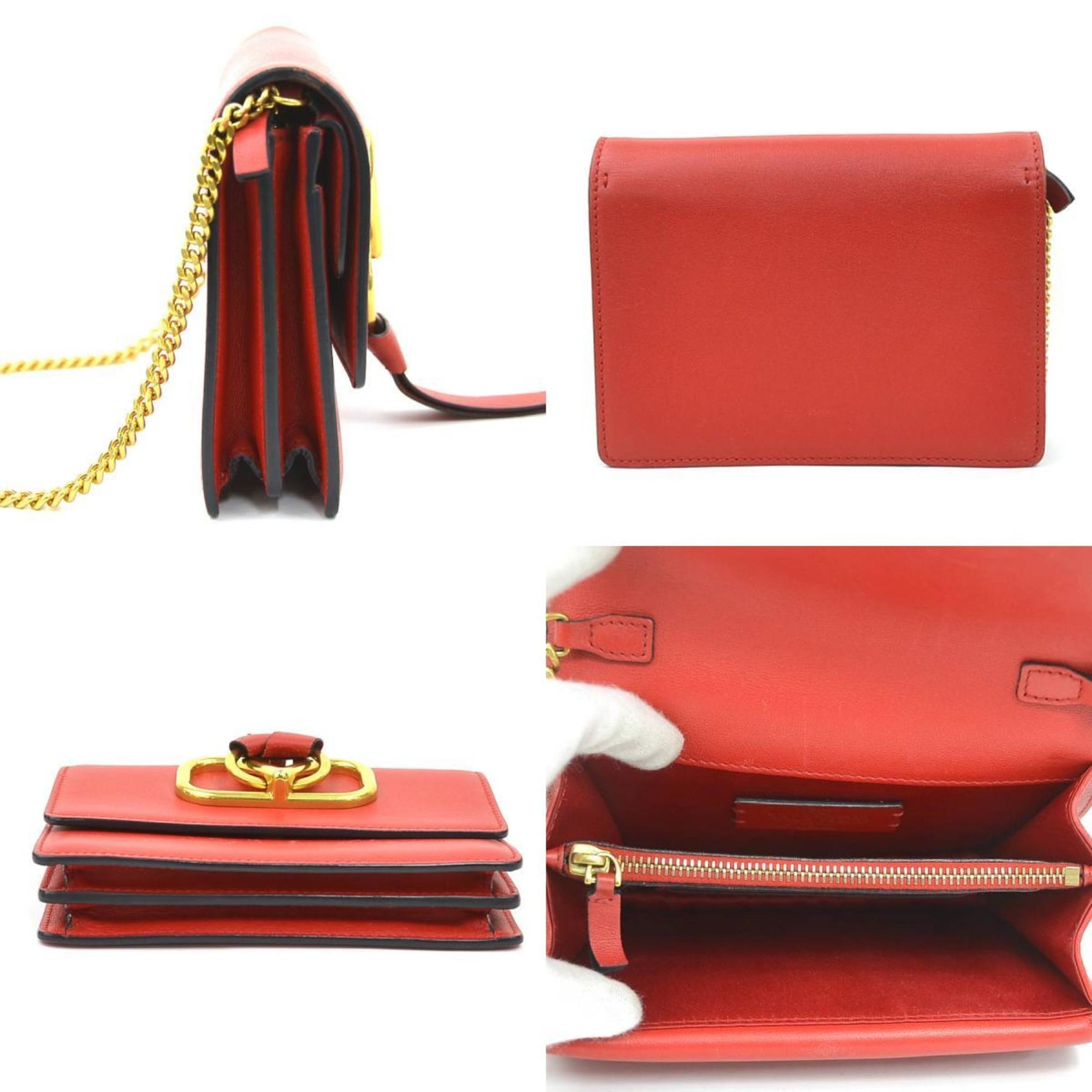 Valentino Garavani Red Leather Chain Wallet