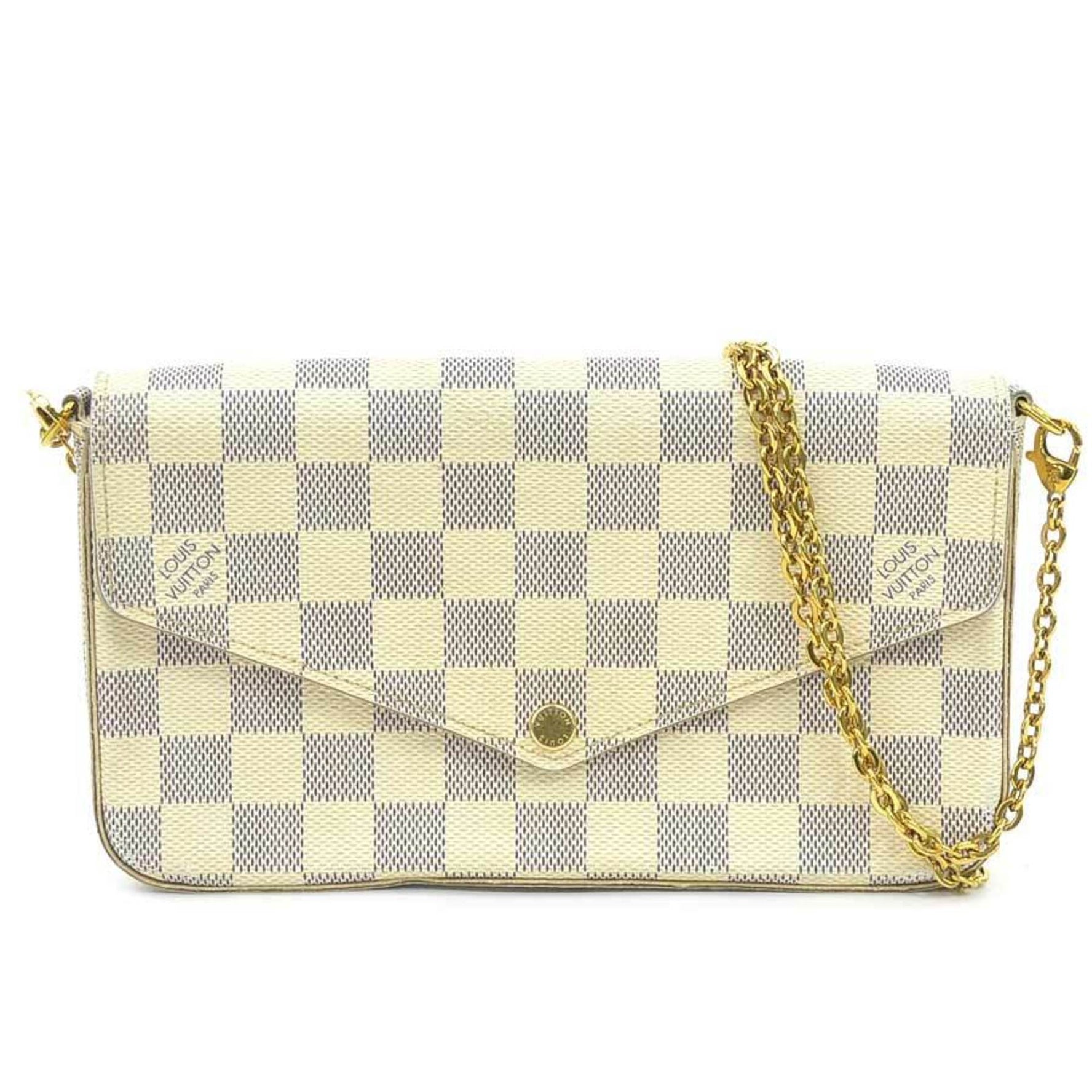 Louis Vuitton Damier Azur Pochette Felicie Canvas Chain Wallet in White