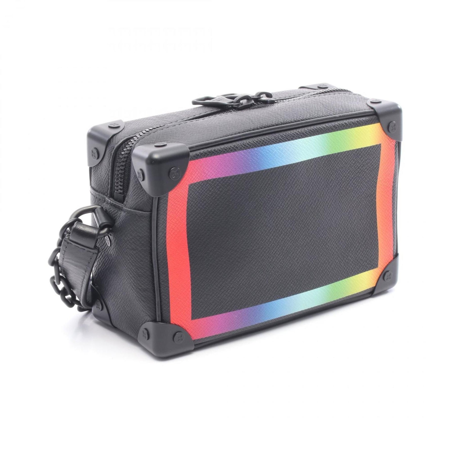 Louis Vuitton Mini Soft Trunk Shoulder Bag, Leather Taiga, Black, Multicolor