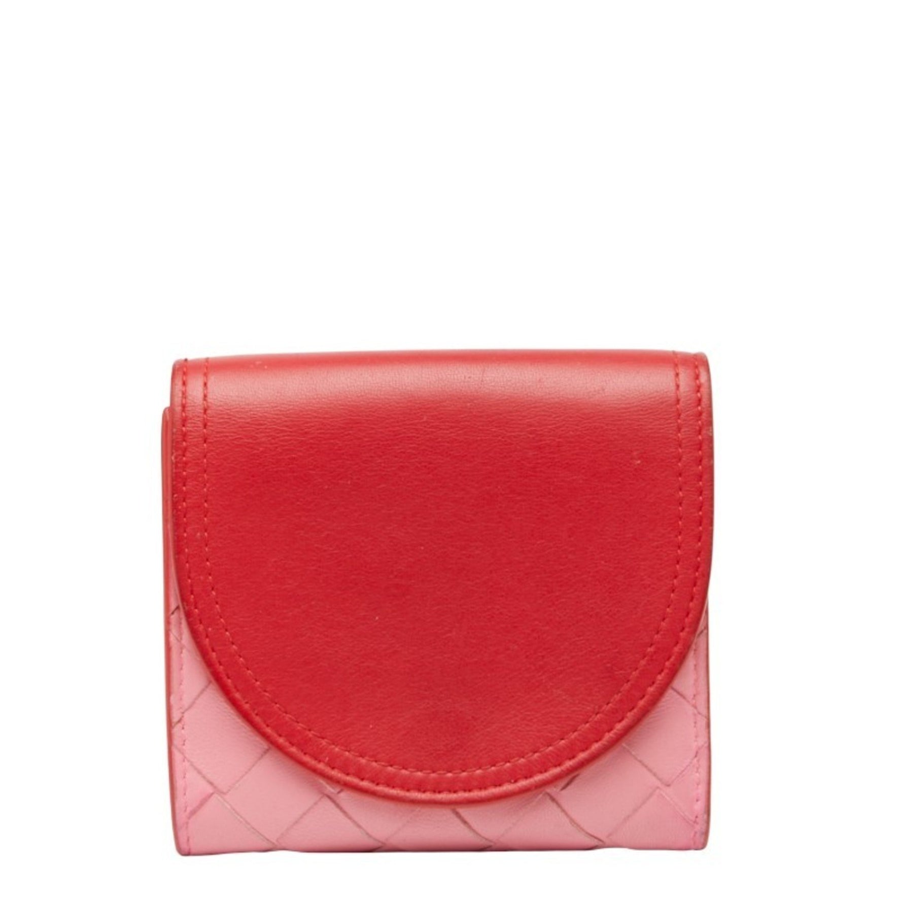 Bottega Veneta Intrecciato Bi-fold Wallet Red Pink Leather BOTTEGAVENETA