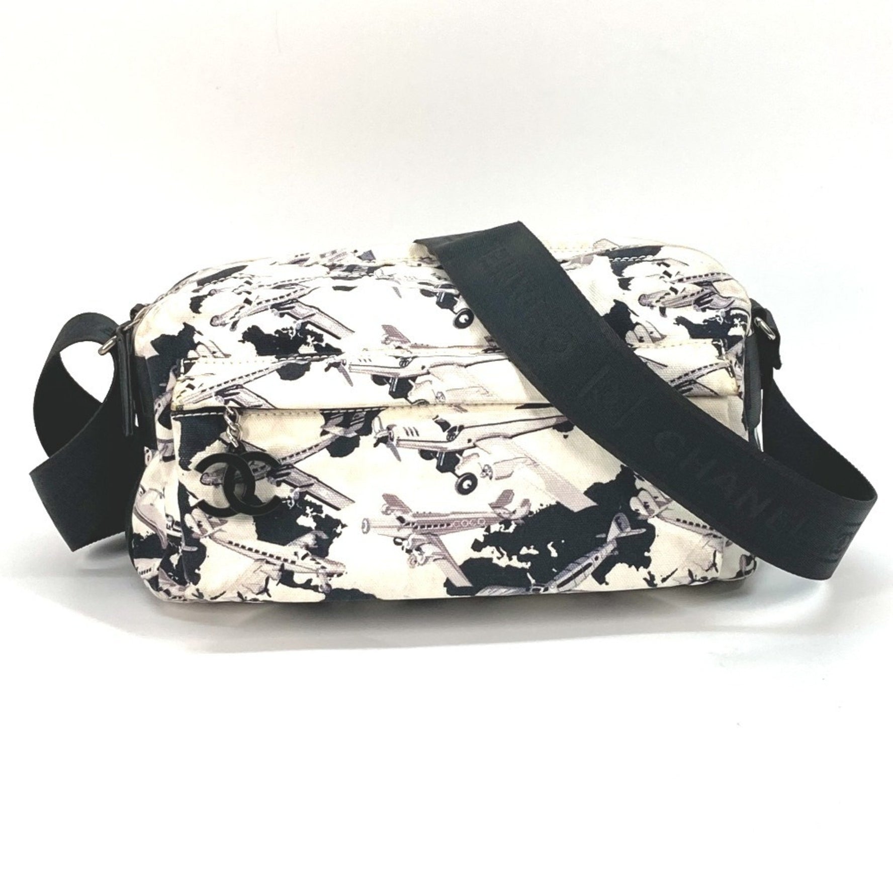 CHANEL Airline Pochette Shoulder Bag, Canvas, Black