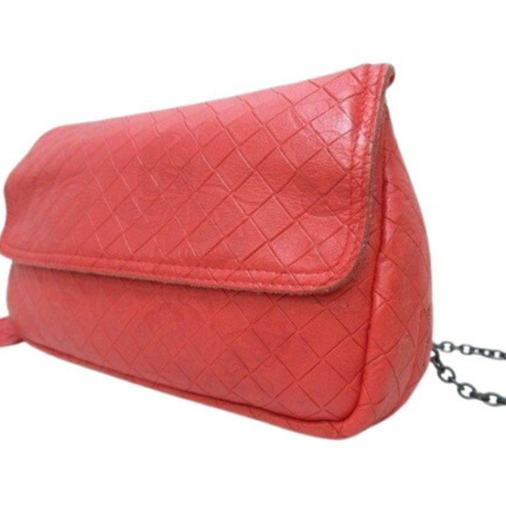 BOTTEGA VENETA Intrecciato Mirage Shoulder Bag - Red Leather with Chain and Gunmetal Hardware