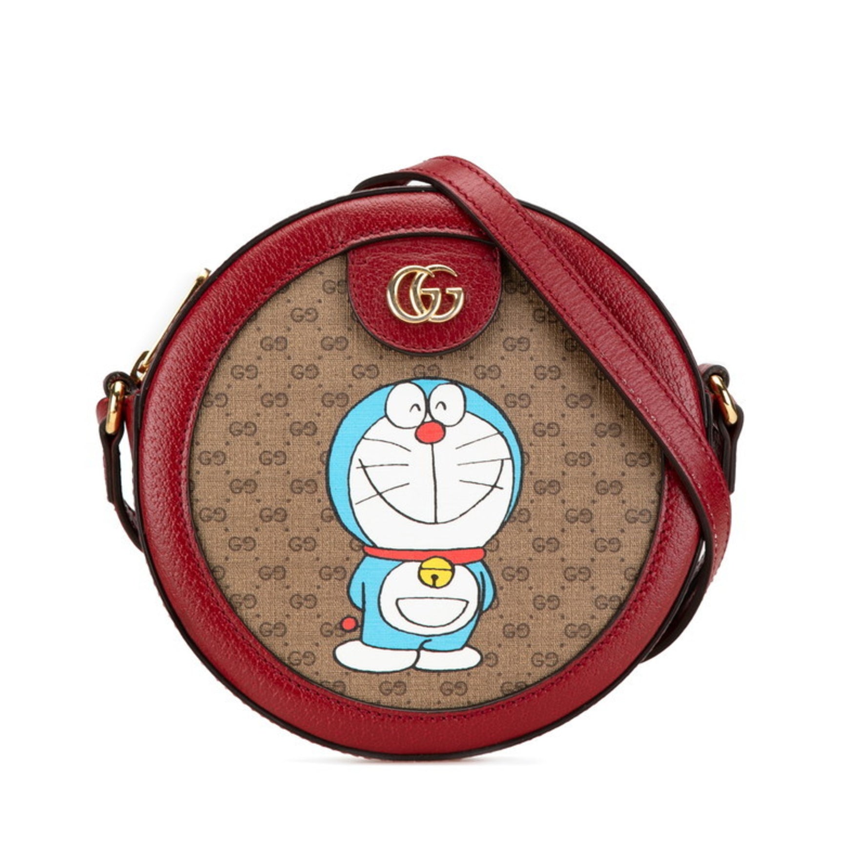 Gucci x Doraemon Mini GG Supreme Shoulder Bag Beige Red PVC Leather Women's GUCCI