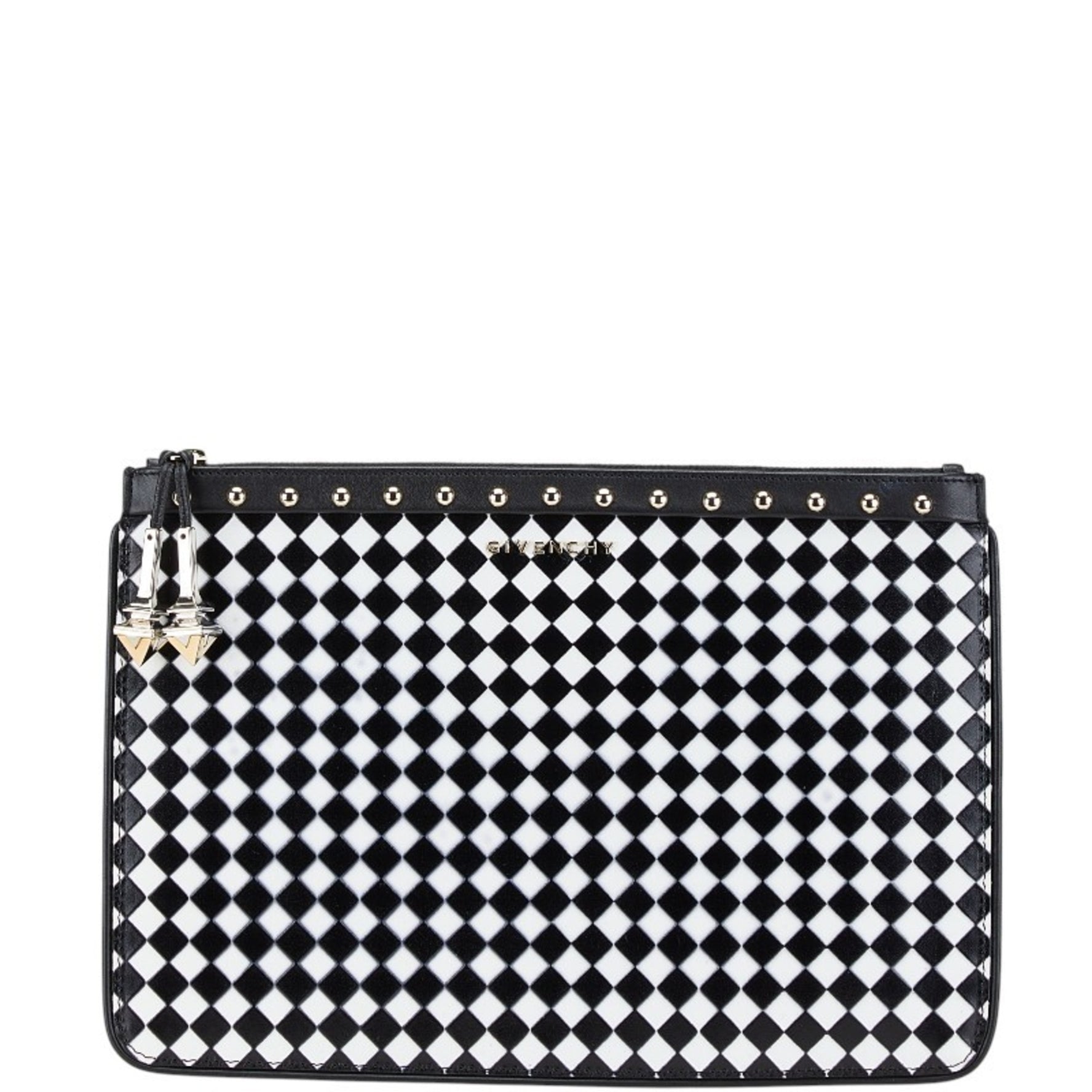 Givenchy Check Clutch Bag Second Black White Leather