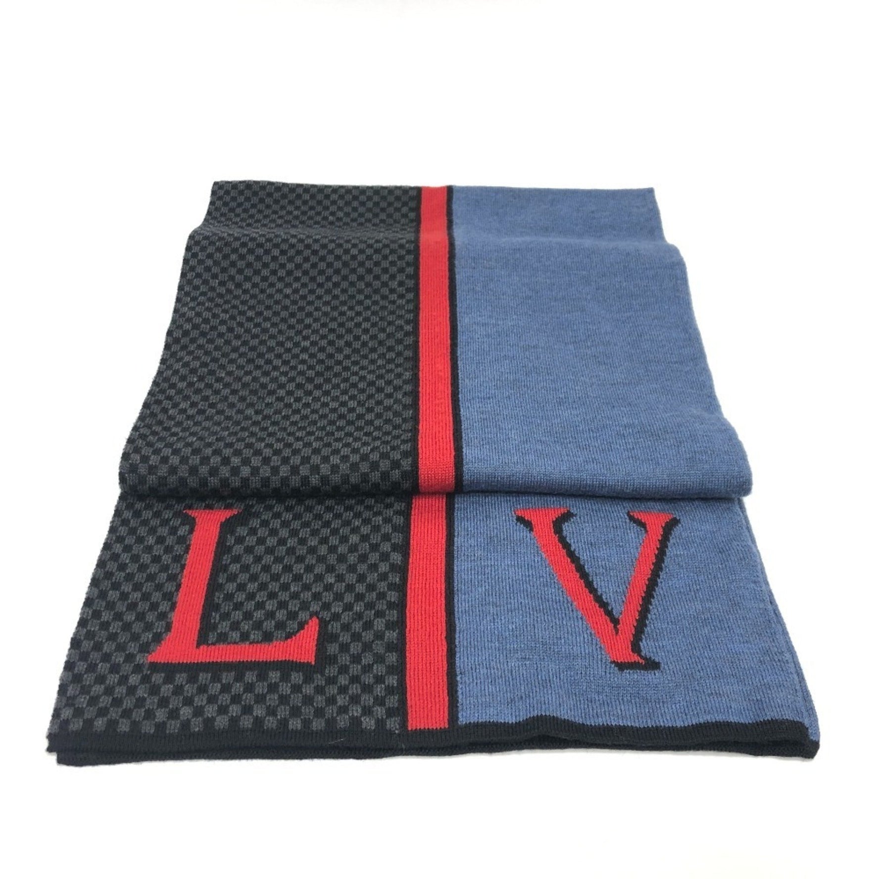 LOUIS VUITTON M70249 Echarpe LV Damier Rouge Wool Scarf Men's Black/Blue