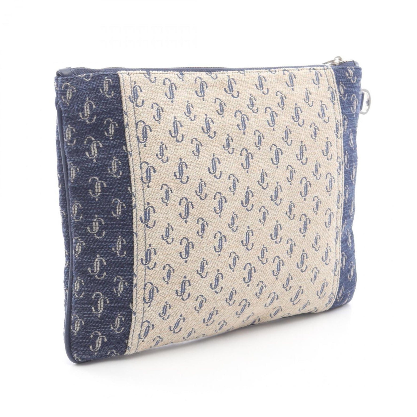 JIMMY CHOO DEREK-N JC logo second bag/clutch bag, canvas, beige/navy
