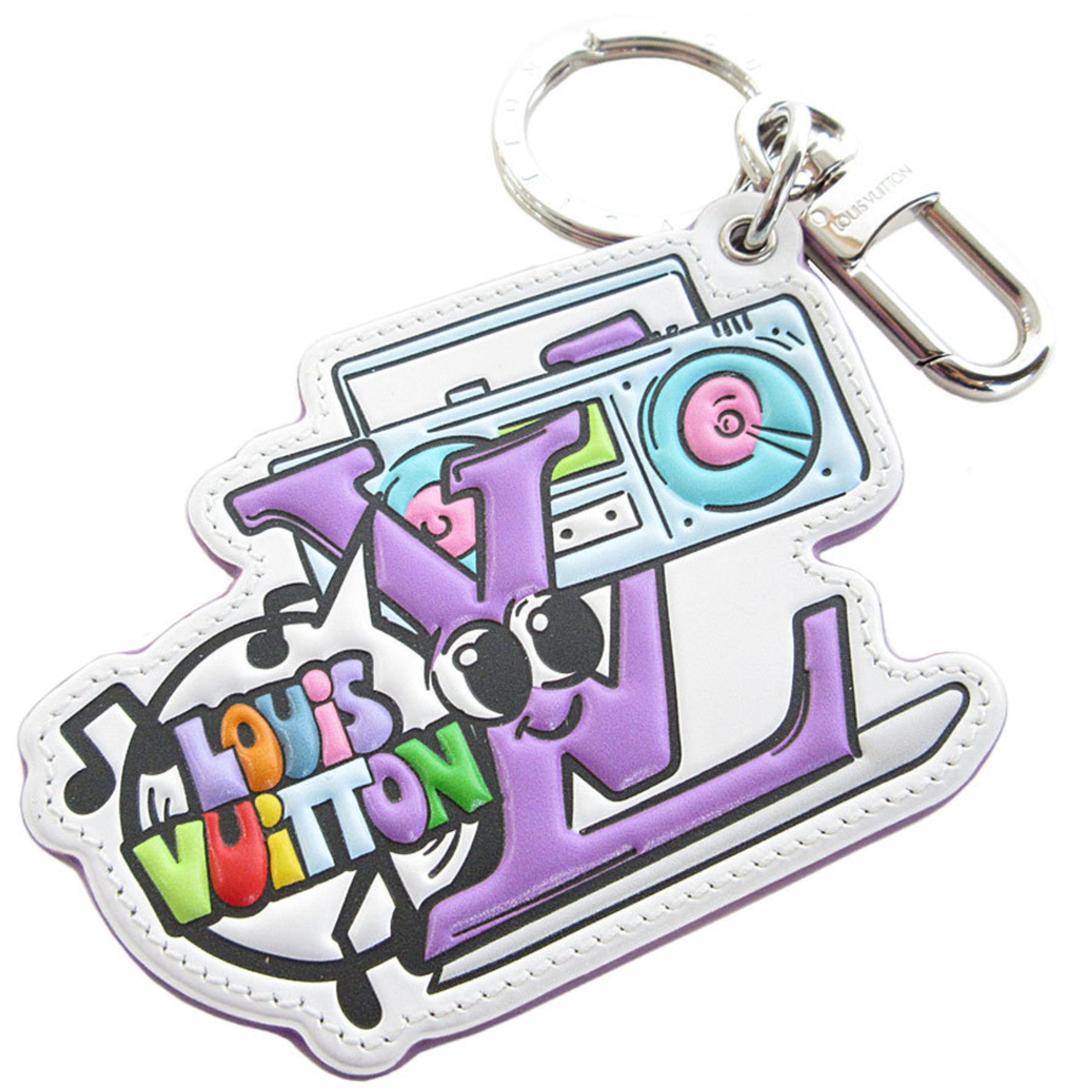 Louis Vuitton LOUIS VUITTON Charm Keyring Monogram Comics MNG COMICS Leather Metal Multicolor Silver Men's