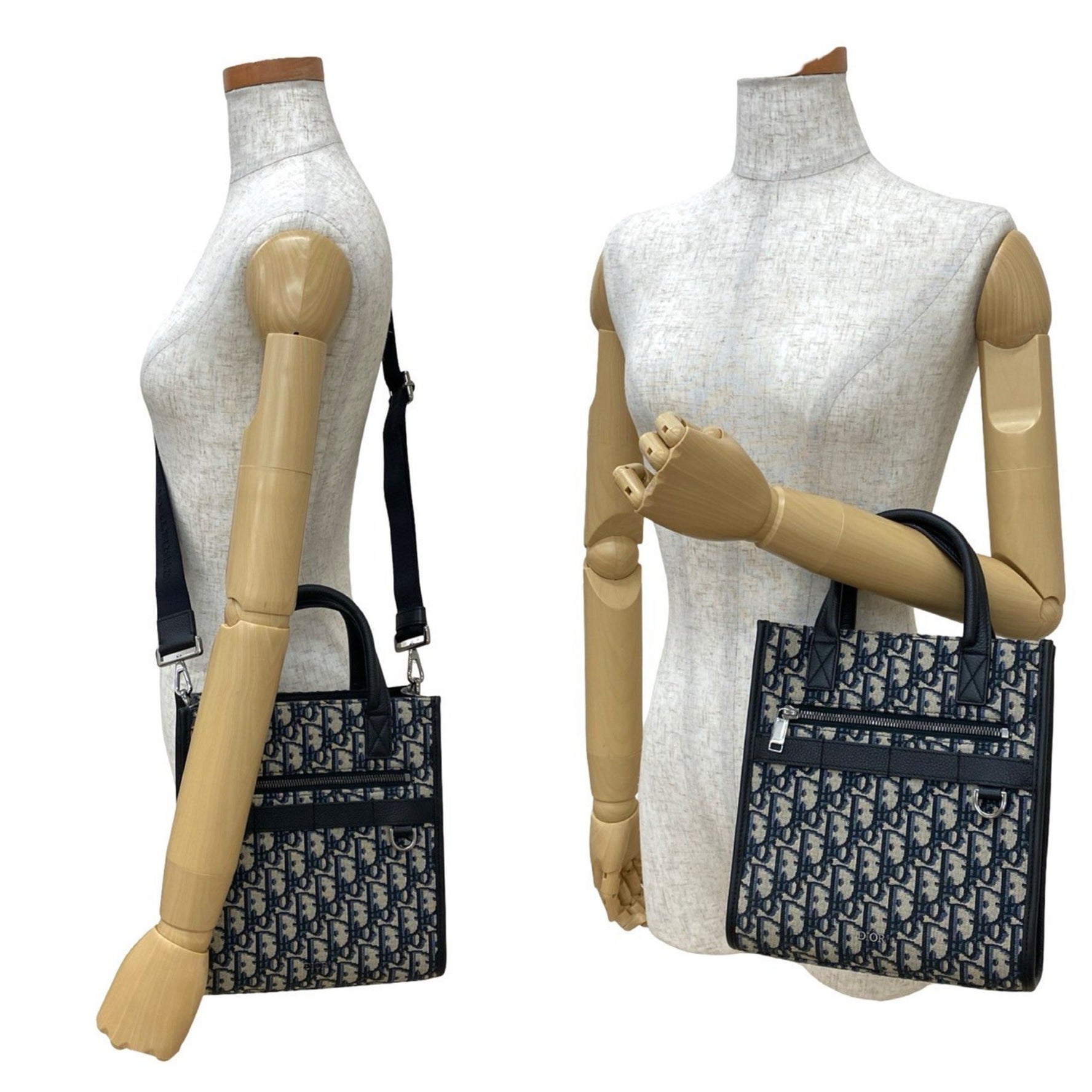 Unused, stored Christian Dior North South Oblique Leather and Canvas Handbag/Shoulder Bag, Navy