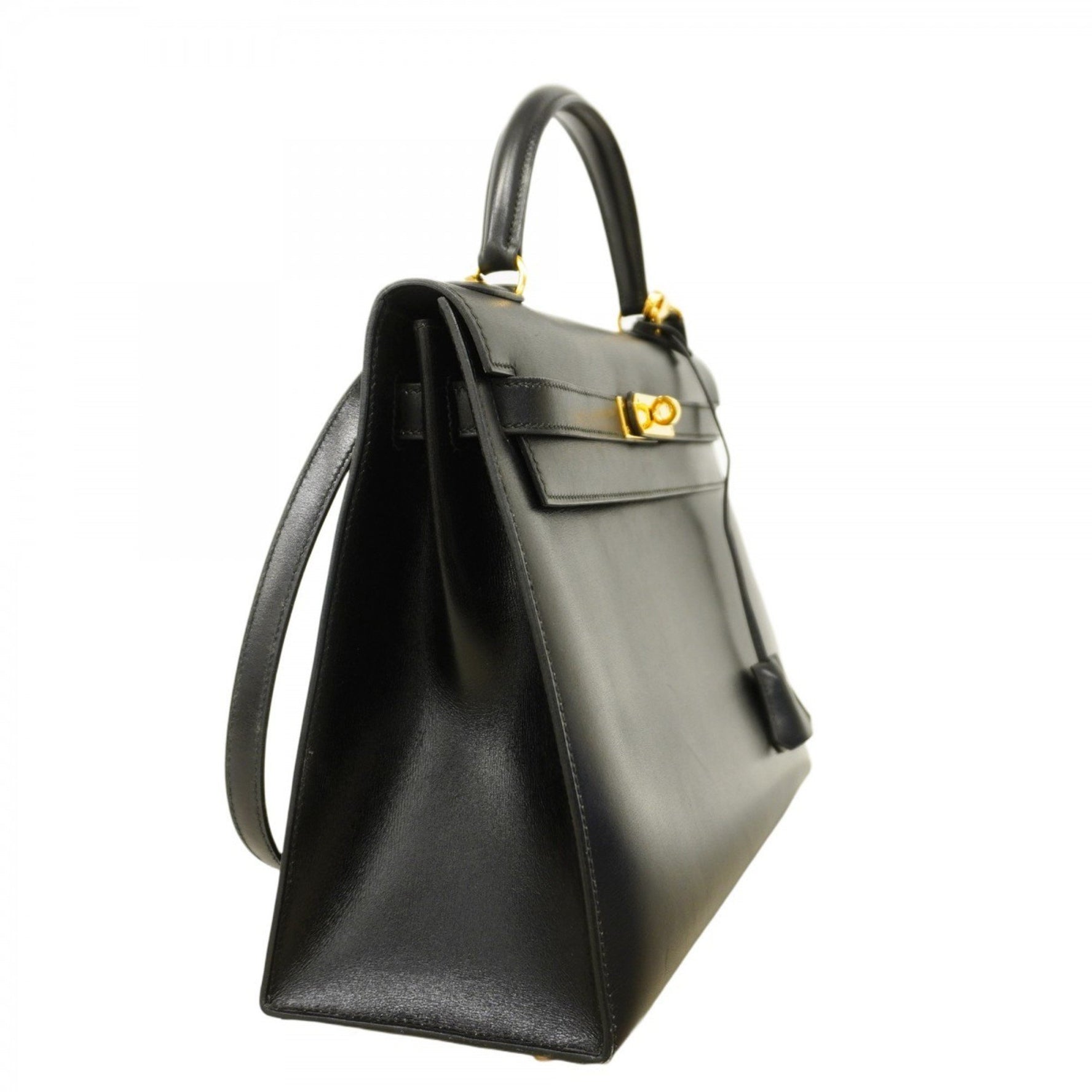 Hermes Hermès Kelly 32 Handbag, Box Calf Leather, Black, 〇Y Stamp, 2-Way Bag for Women