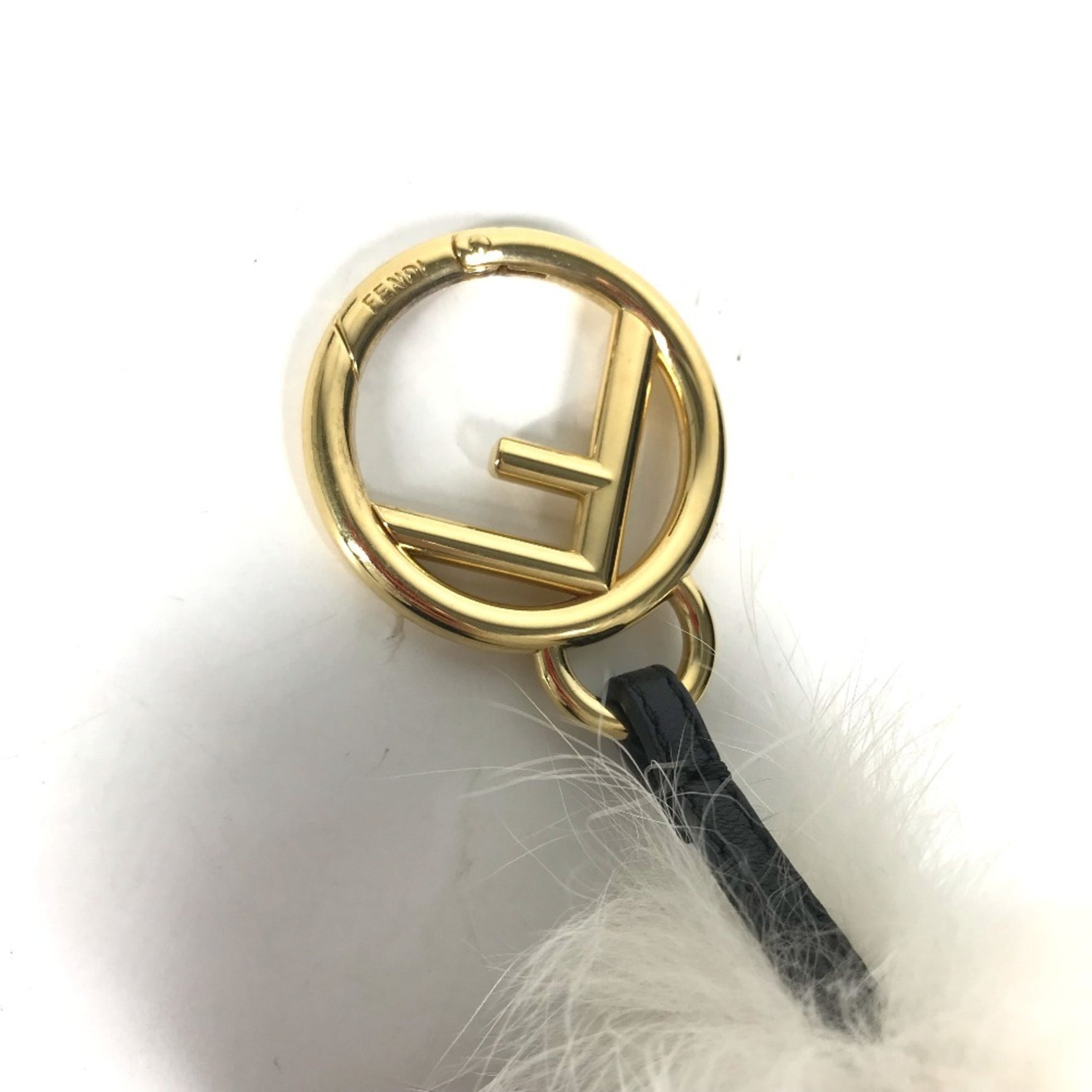 FENDI Fur Rhinestone Zucca Logo Monster Space Monkey Keychain Bag Charm Canvas Brown
