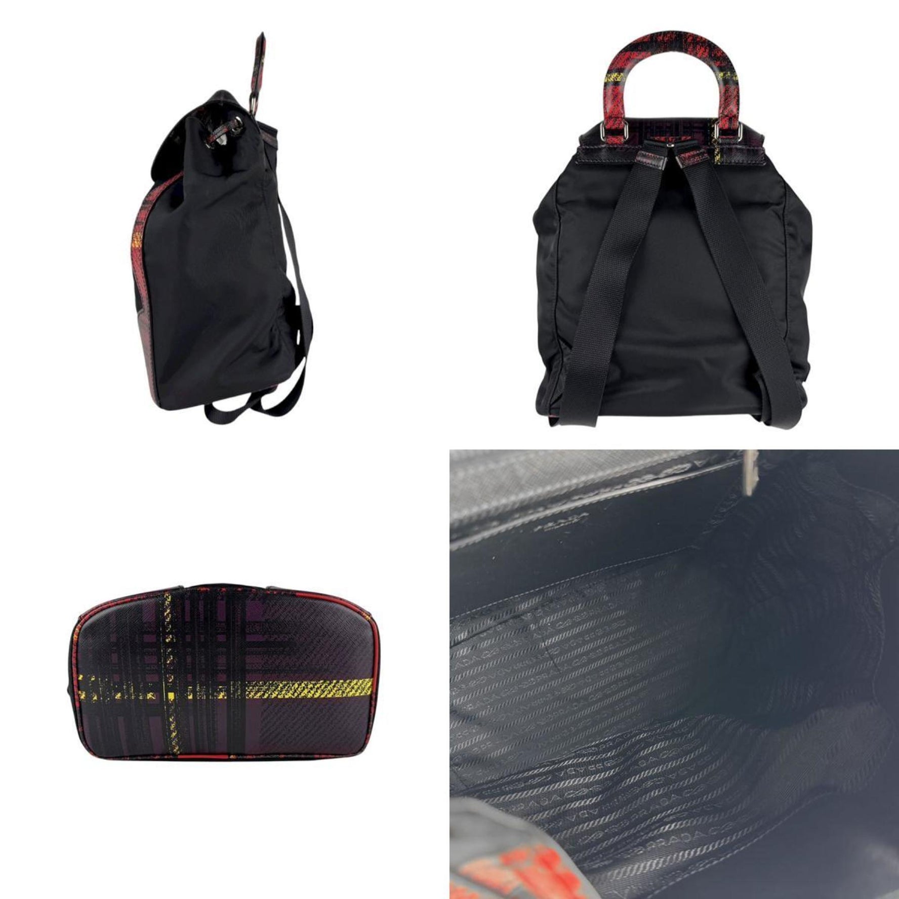 Prada Backpack Nylon Leather Black Red Silver