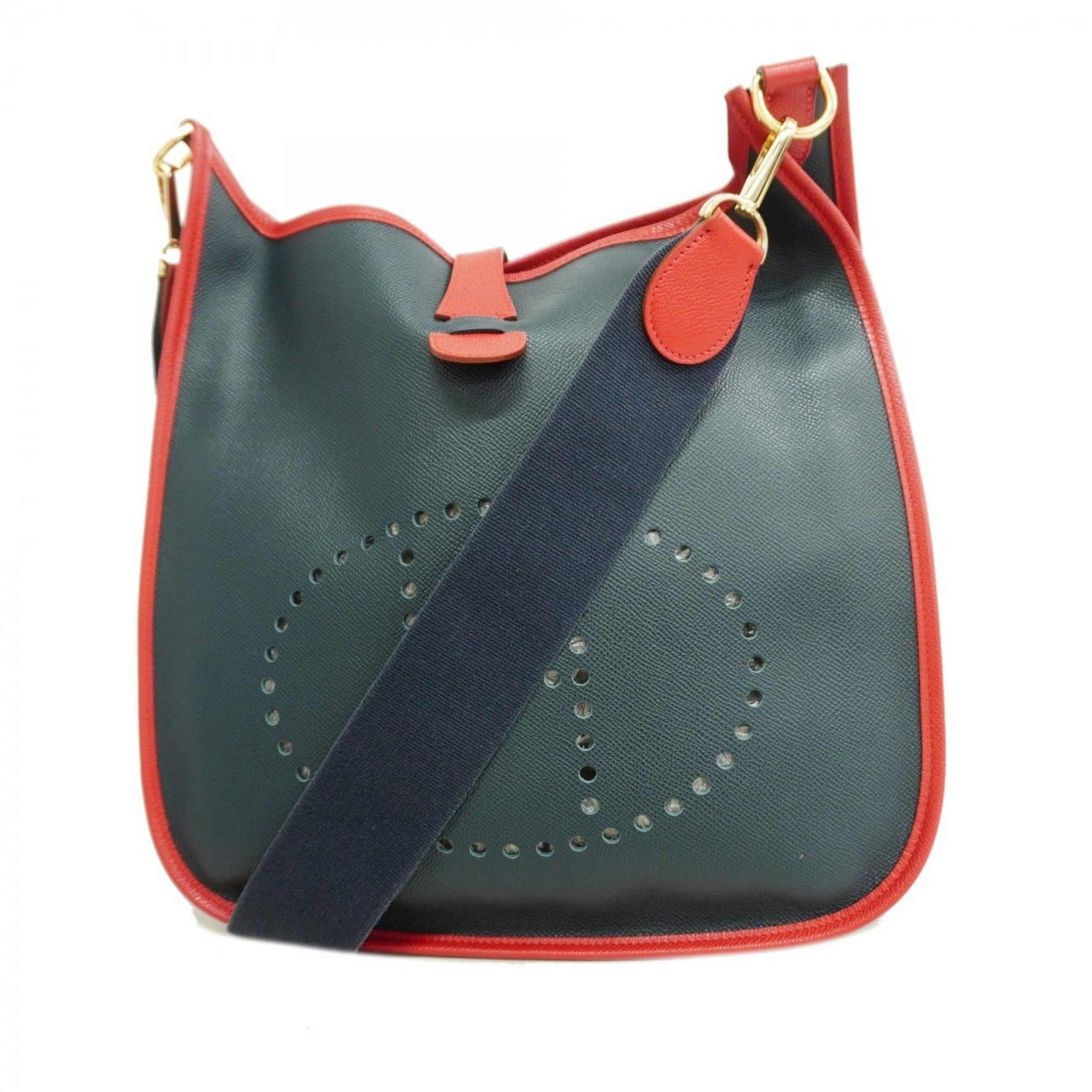 Hermes Hermès Evelyn Shoulder Bag, Epsom Leather, Navy/Red, G Stamp